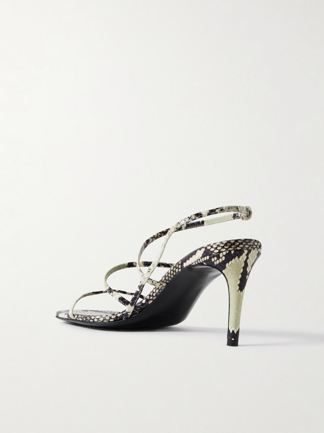 KHAITE Loop Snake-effect Leather Sandals In Beige Comb Product Image