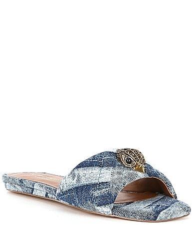 Kurt Geiger London Womens Kensington Square Toe Crystal Eagle Head Blue Slide Sandals Product Image