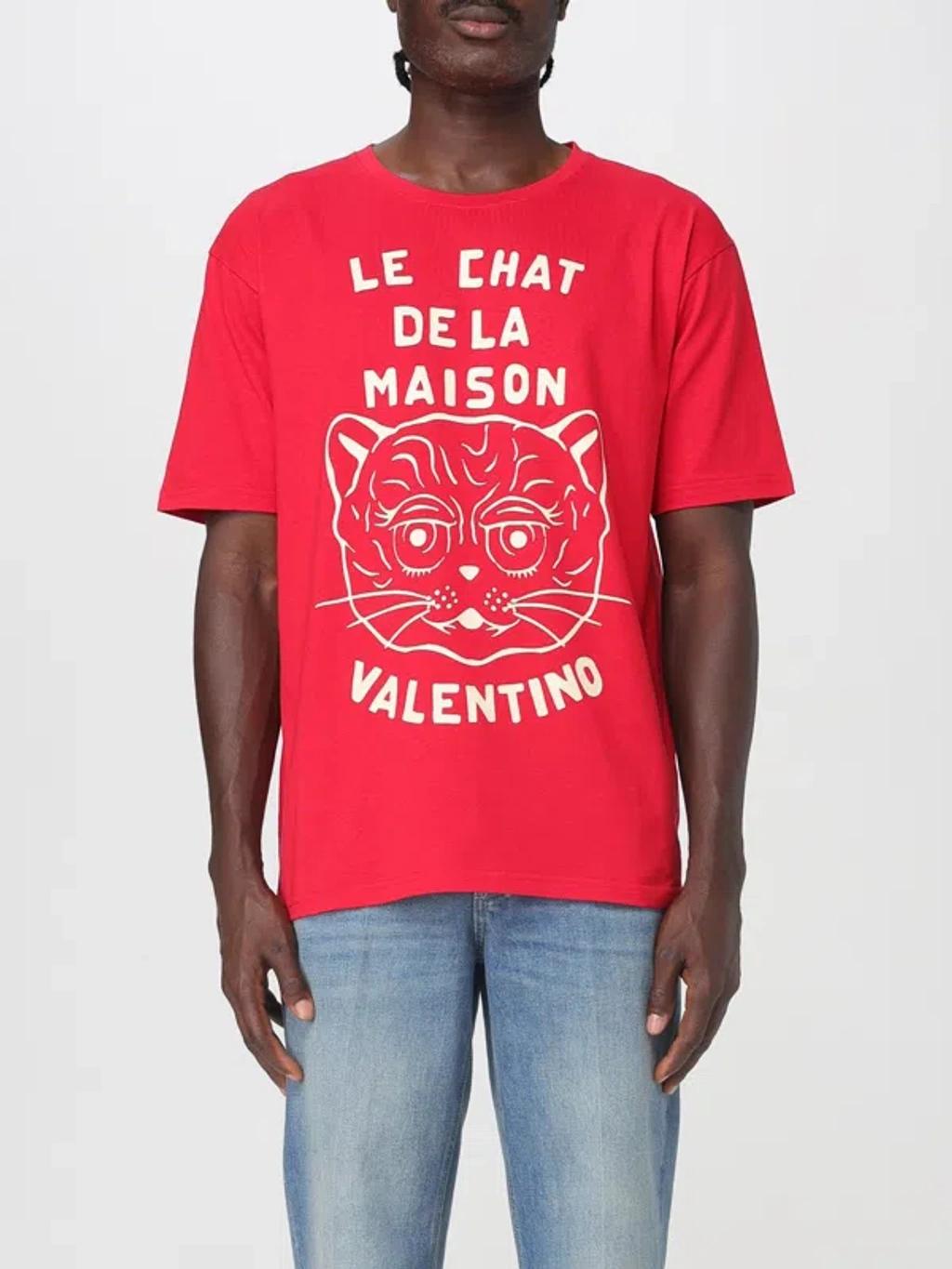 VALENTINO Graphic Print House Cat Crew Neck T-shirt In Red Product Image