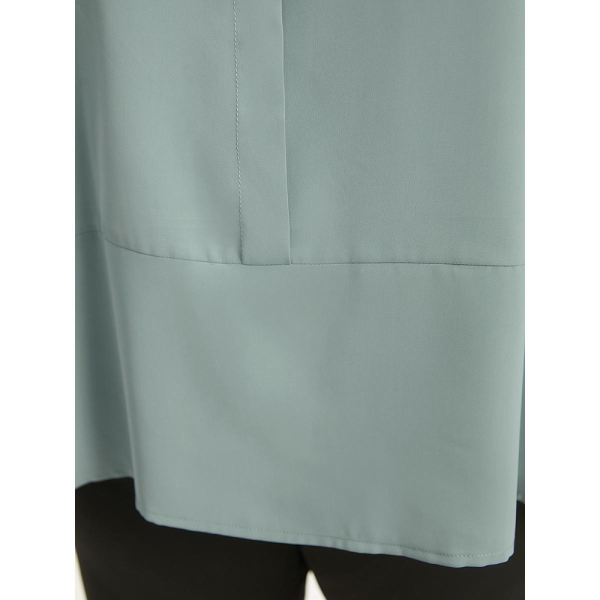 Plus Size SlateGray Solid Tie Neck Gathered Blouse Women Office Long Sleeve Tie Neck Office Blouses BloomChic 22-24/3X Product Image