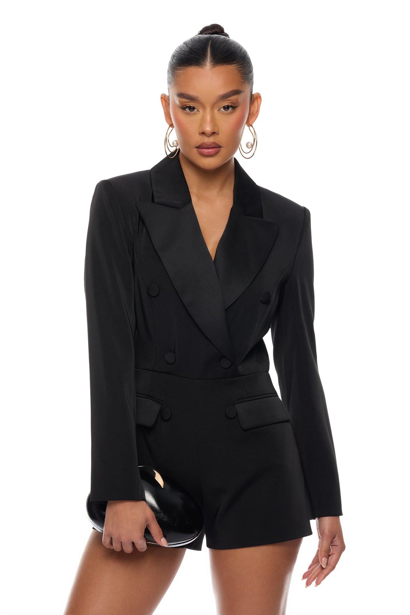 Unbothered Blazer Romper - Black Female Product Image