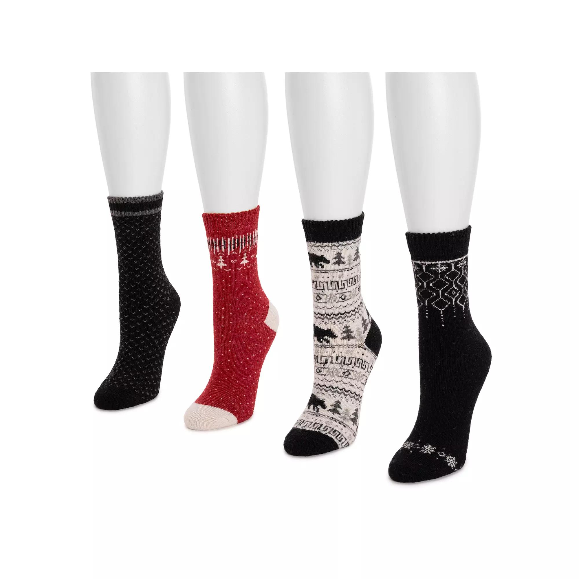 Women's MUK LUKS Holiday Boot Socks 2-Pack, Black Red Silver Product Image