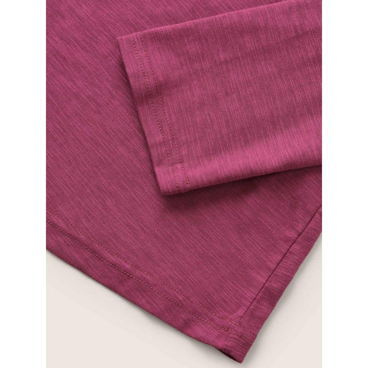 Plus Size Solid Heather Button Up T-shirt RedViolet Women Casual Non Plain Round Neck Everyday T-shirts BloomChic 14-16/1X Product Image