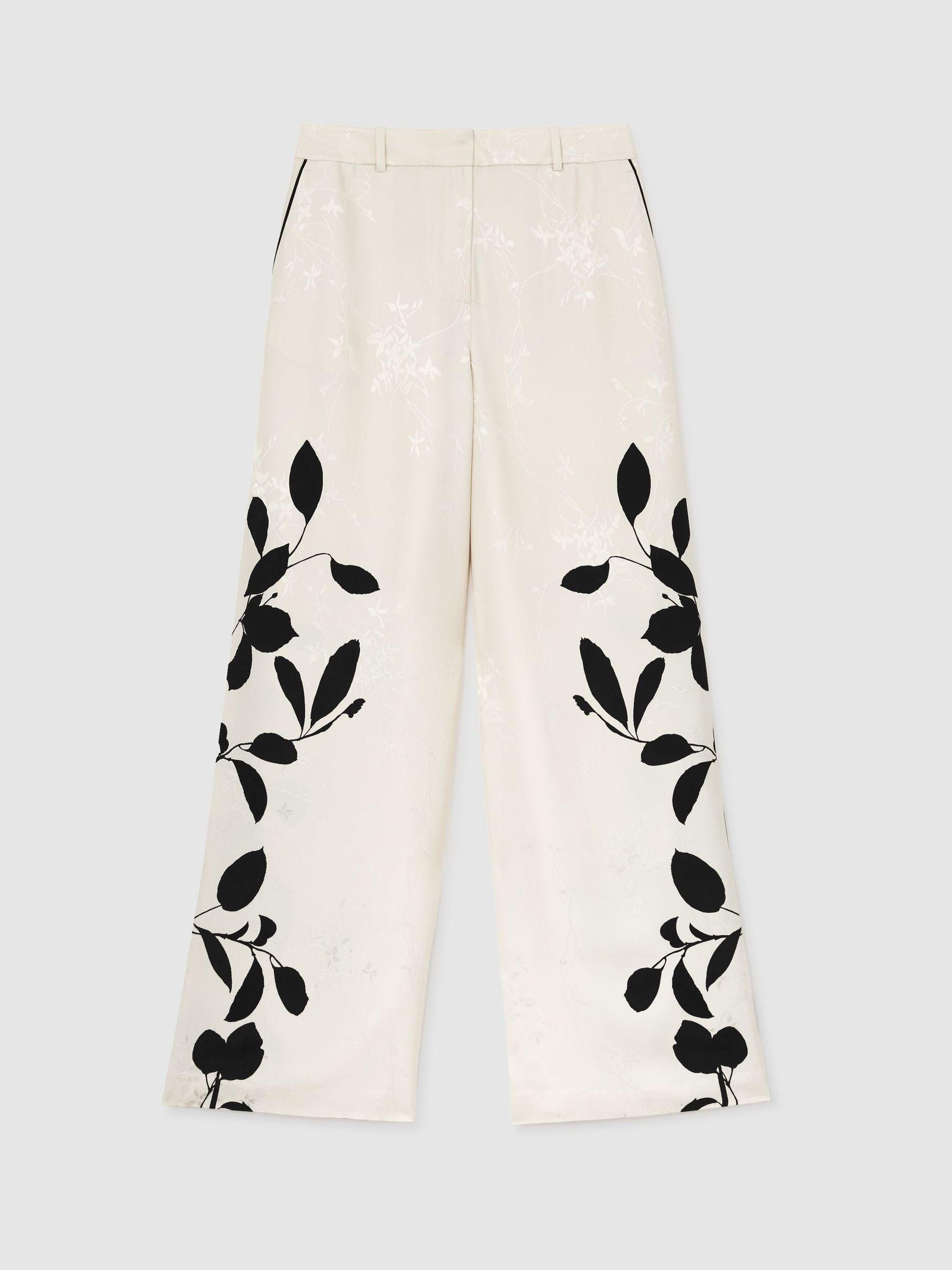 Jacquard Printed Wide-Leg Trousers in Ivory/Black Product Image