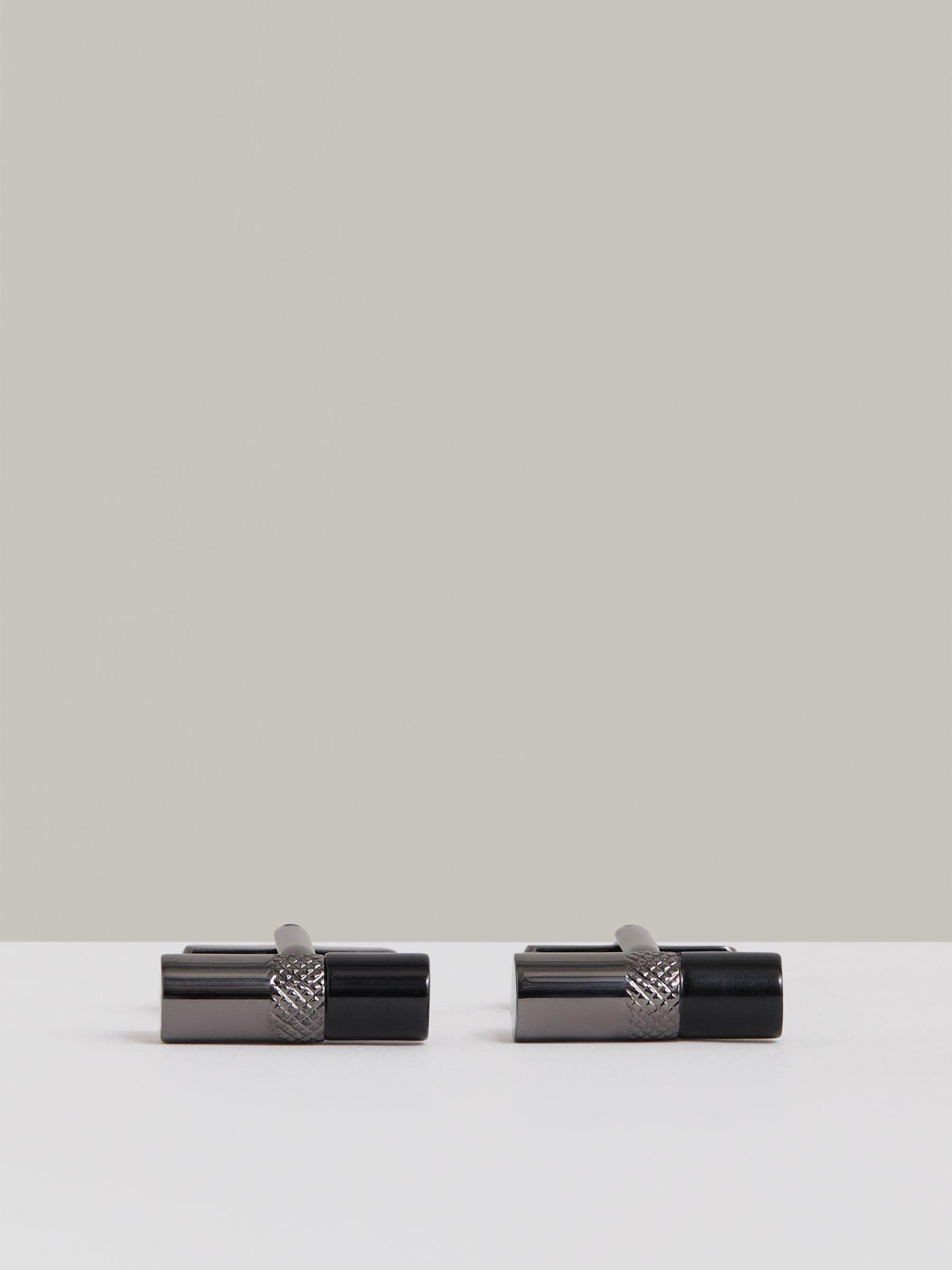 Onyx Barrel Cufflinks in Gunmetal Tone /Onyx Product Image