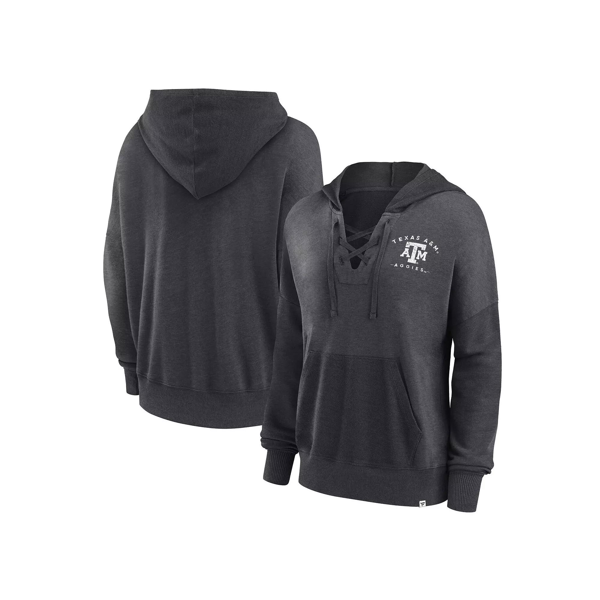 Women's Fanatics Branded Heather Charcoal Texas A&M Aggies Campus Lace-Up Pullover Hoodie, Size: 2XL Product Image