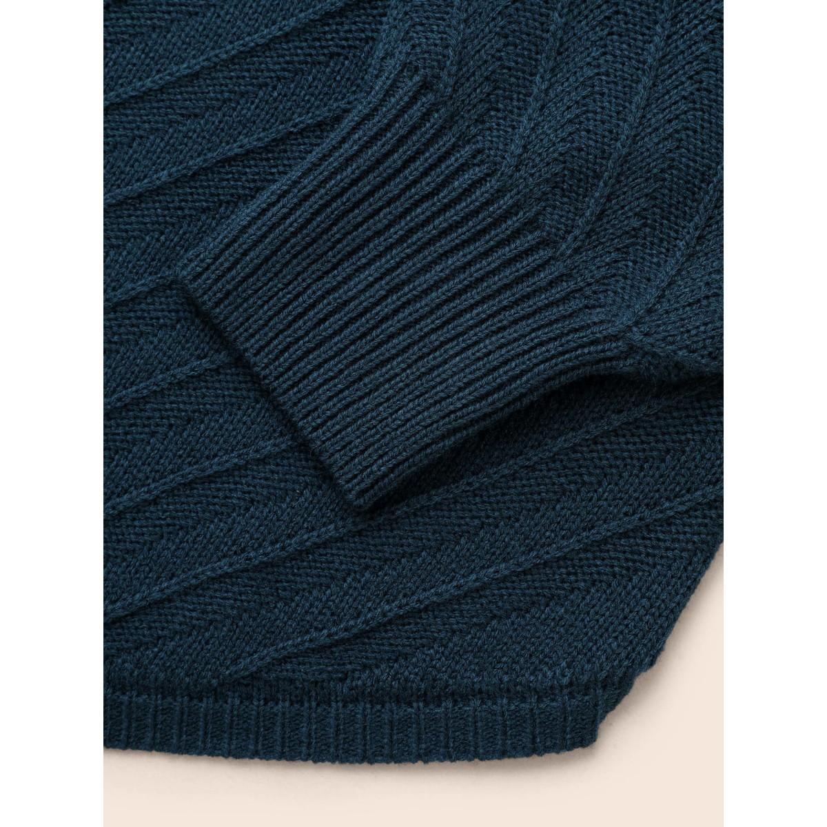 Plus Size Plain Textured Crew Neck Pullover DarkGreen Women Casual Loose Long Sleeve Boat Neck Everyday Pullovers BloomChic 28/5X Product Image