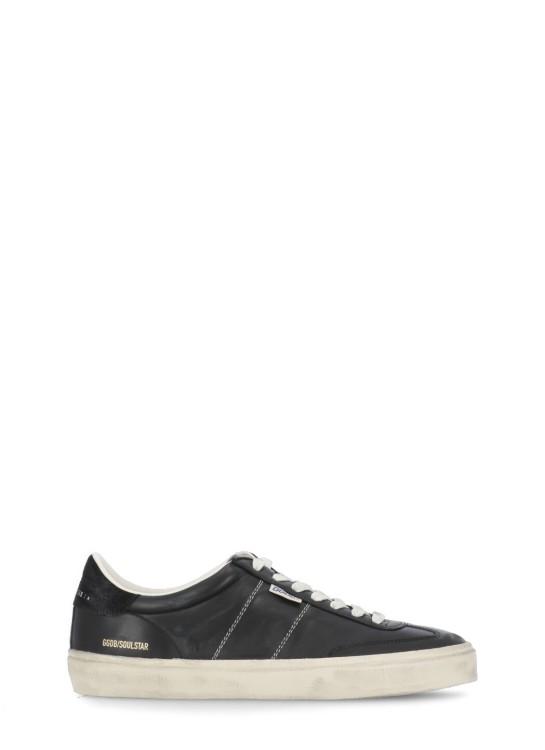 GOLDEN GOOSE Deluxe Brand Vintage-inspired Black Leather Sneakers With Contrasting White Laces Product Image