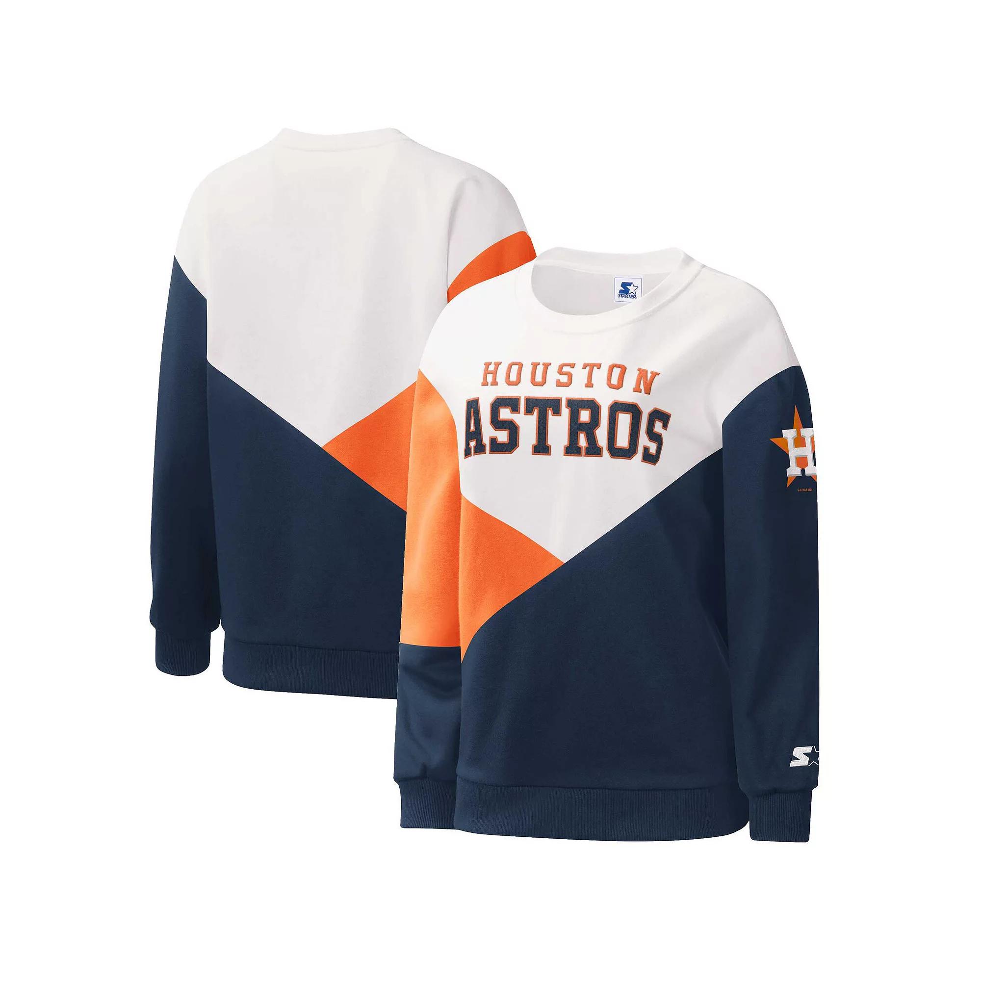 Women's Starter White/Navy Houston Astros Shutout Pullover Sweatshirt, Size: Small Product Image