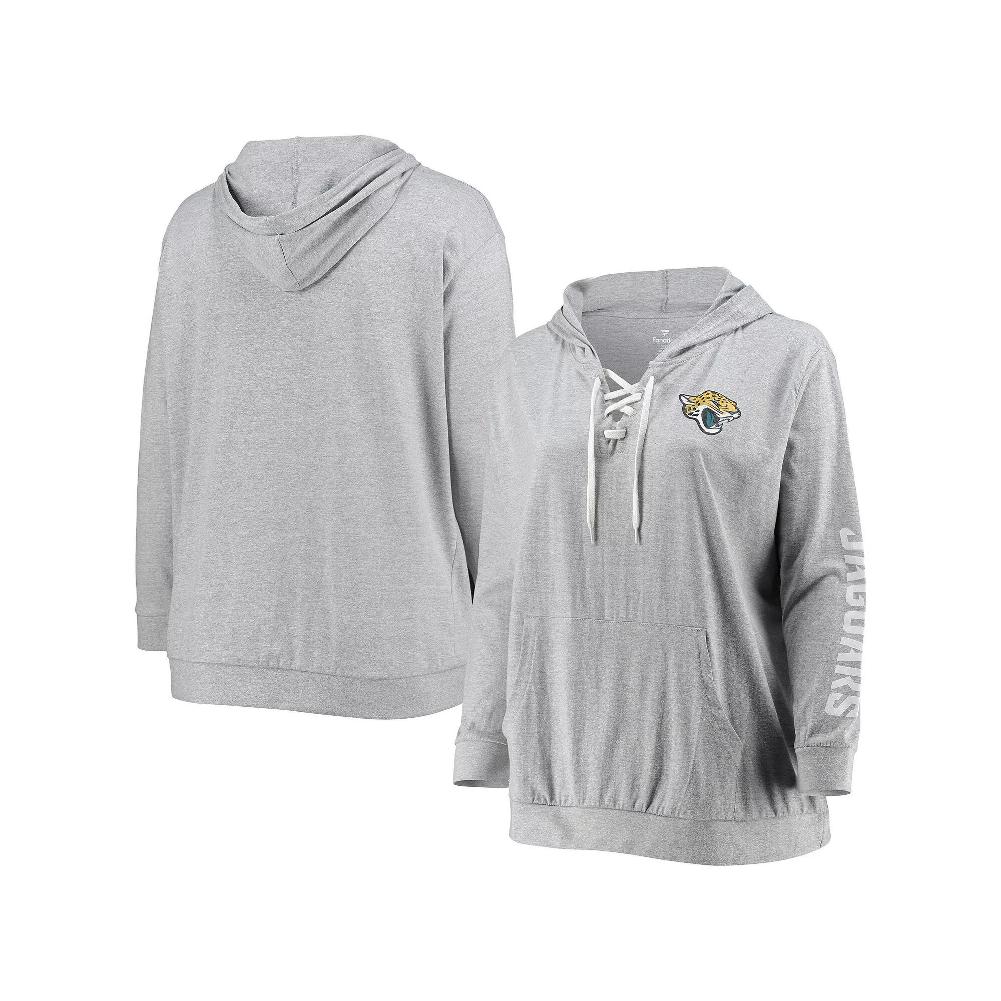 Women's Fanatics Branded Heathered Gray Jacksonville Jaguars Plus Size Lace-Up Pullover Hoodie, Size: 3XL, Grey Product Image