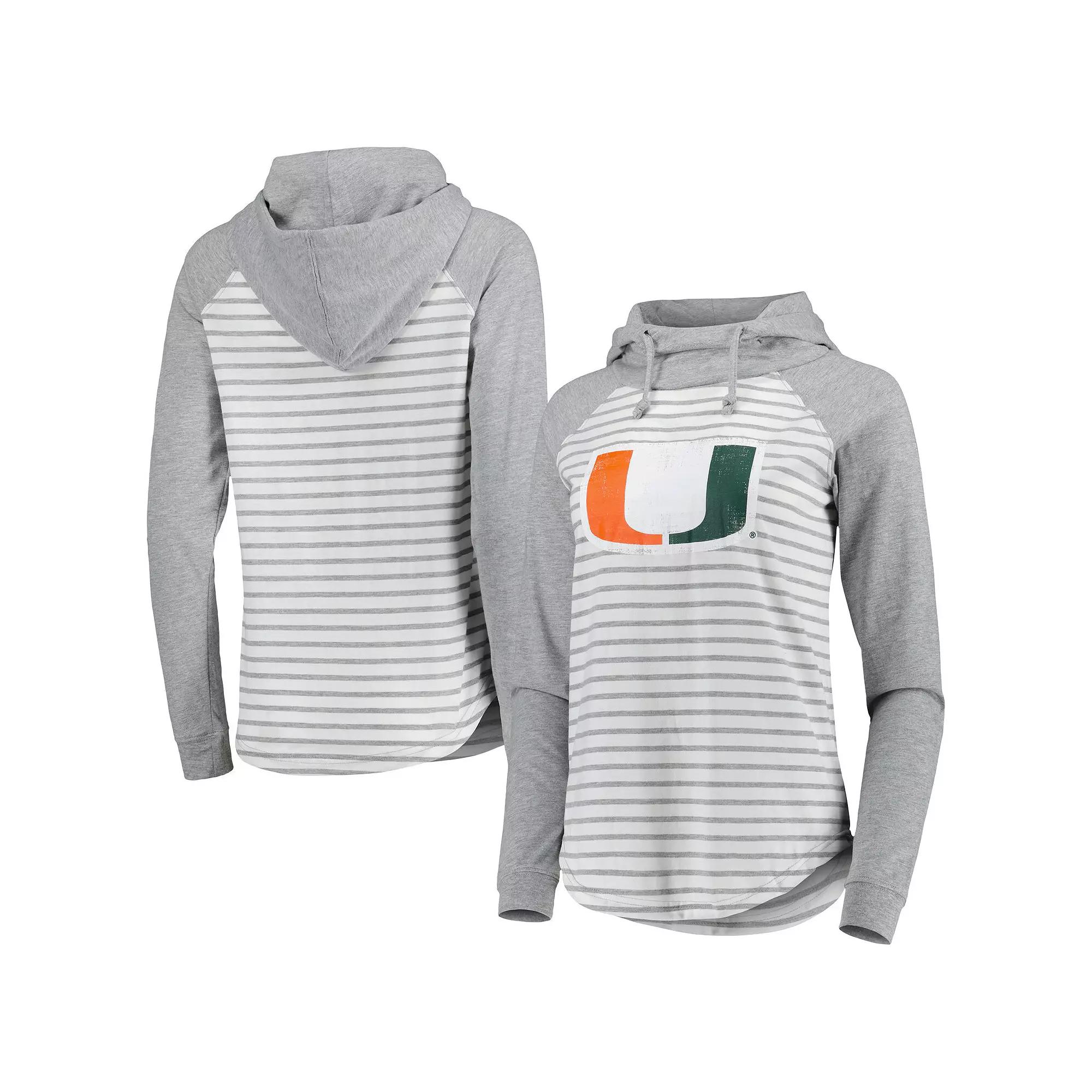 Women's Colosseum Heathered Gray/White Miami Hurricanes Gloria Raglan Long Sleeve Hoodie T-Shirt, Size: 2XL, Grey Product Image