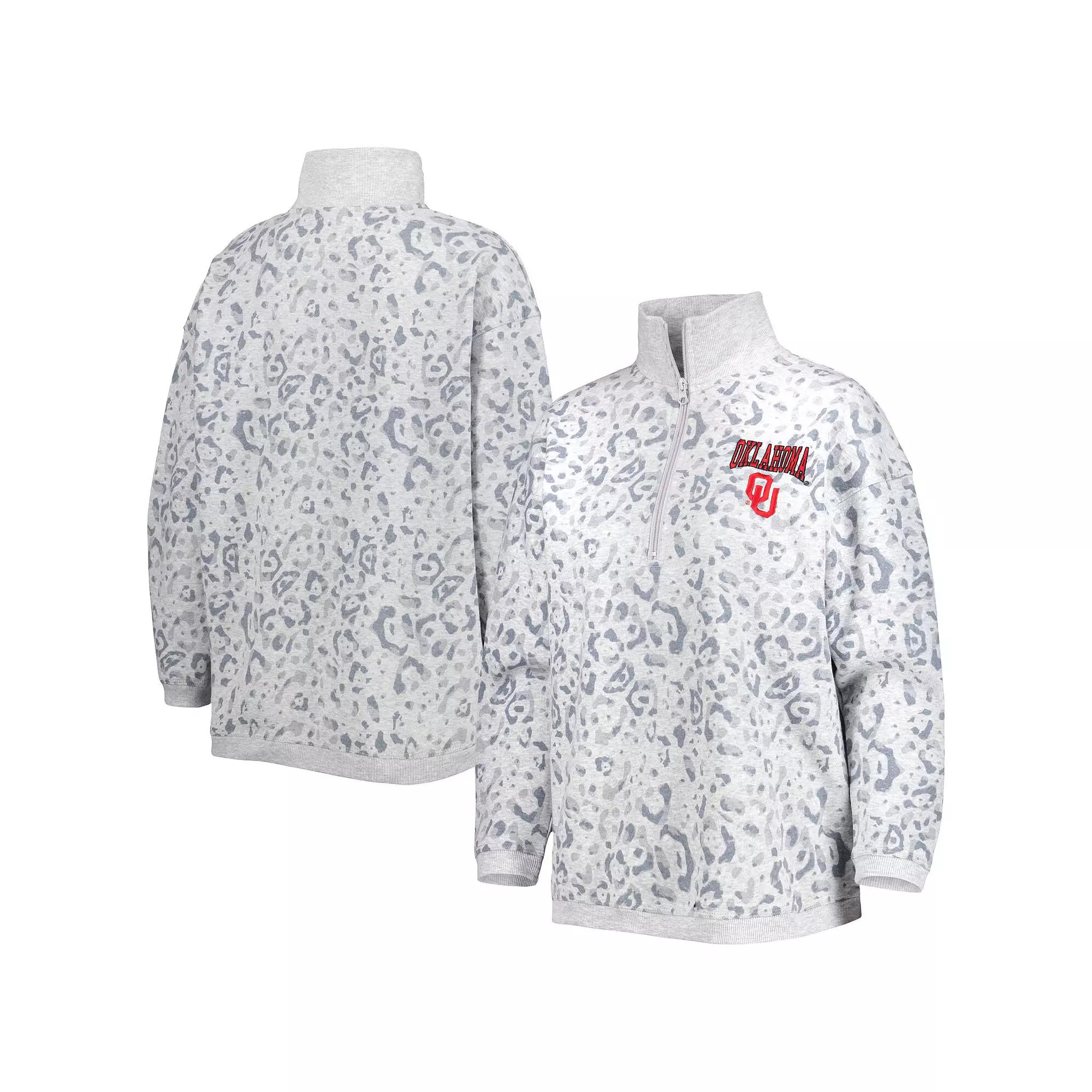 Women's Gameday Couture Heather Gray Oklahoma Sooners Leopard Quarter-Zip Sweatshirt,  Product Image