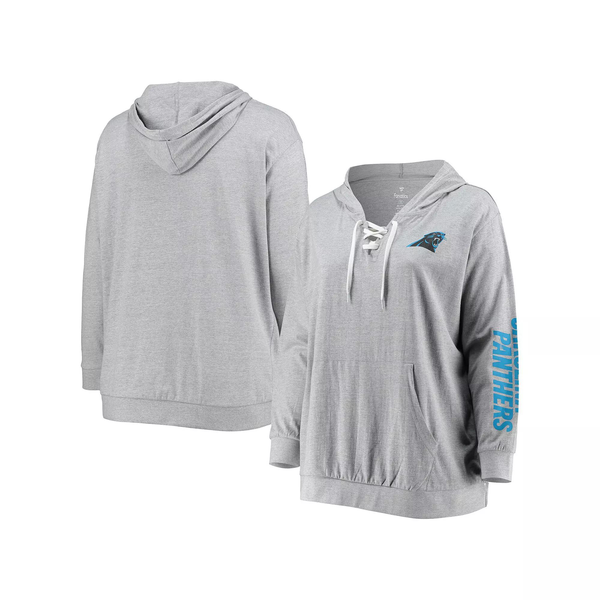 Womens Fanatics Branded Heathered Gray Carolina Panthers Plus Size Lace-Up Pullover Hoodie Product Image