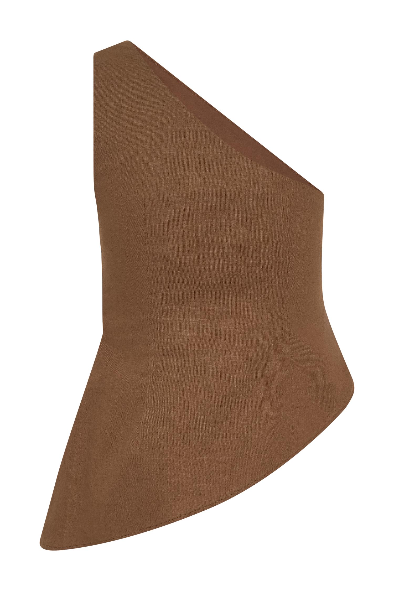 Dora Linen One Shoulder Top - Cacao Brown Product Image