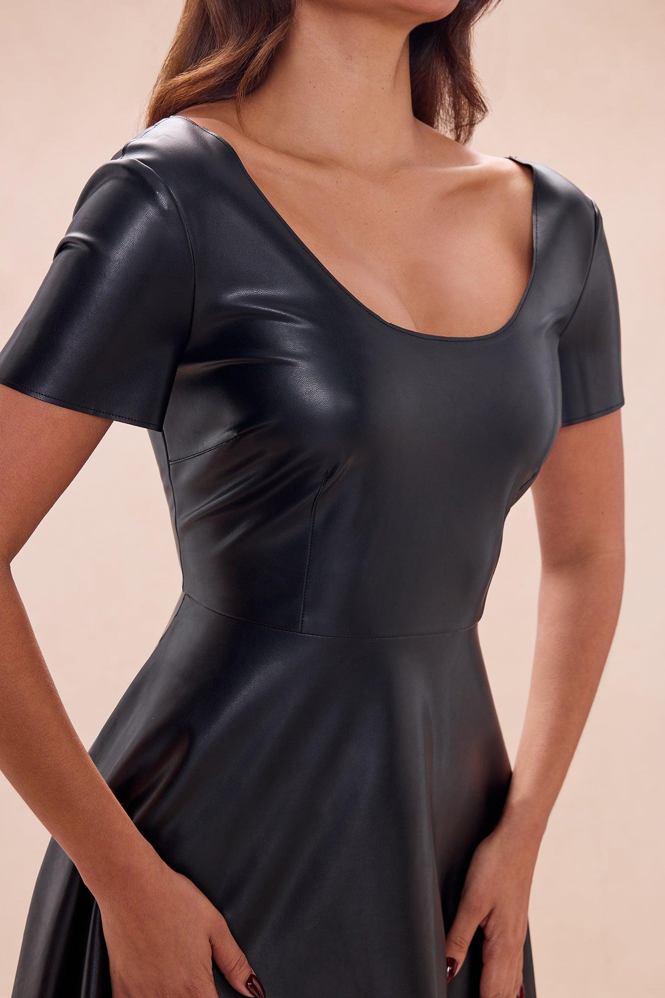 Jaclyn Faux Leather Midi Dress - Black Female Product Image