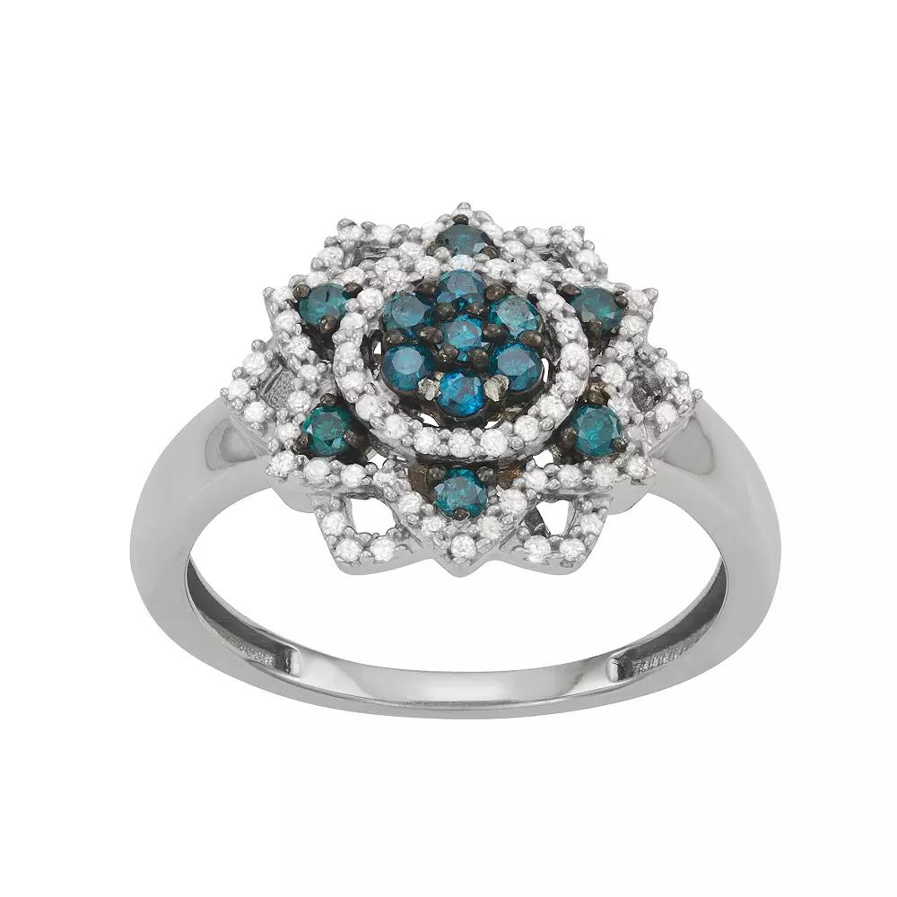 Jewelexcess Sterling Silver 1/2 Carat T.W. Blue & White Diamond Star Ring, Womens Product Image
