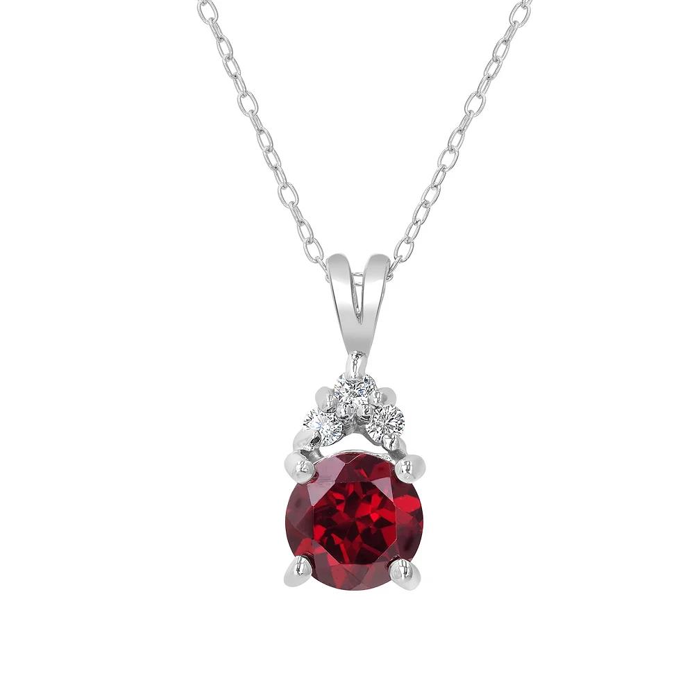 Gemistry Sterling Silver Round Stone & Cubic Zirconia Pendant Necklace, Women's, Size: 18-20" ADJ, Red Product Image