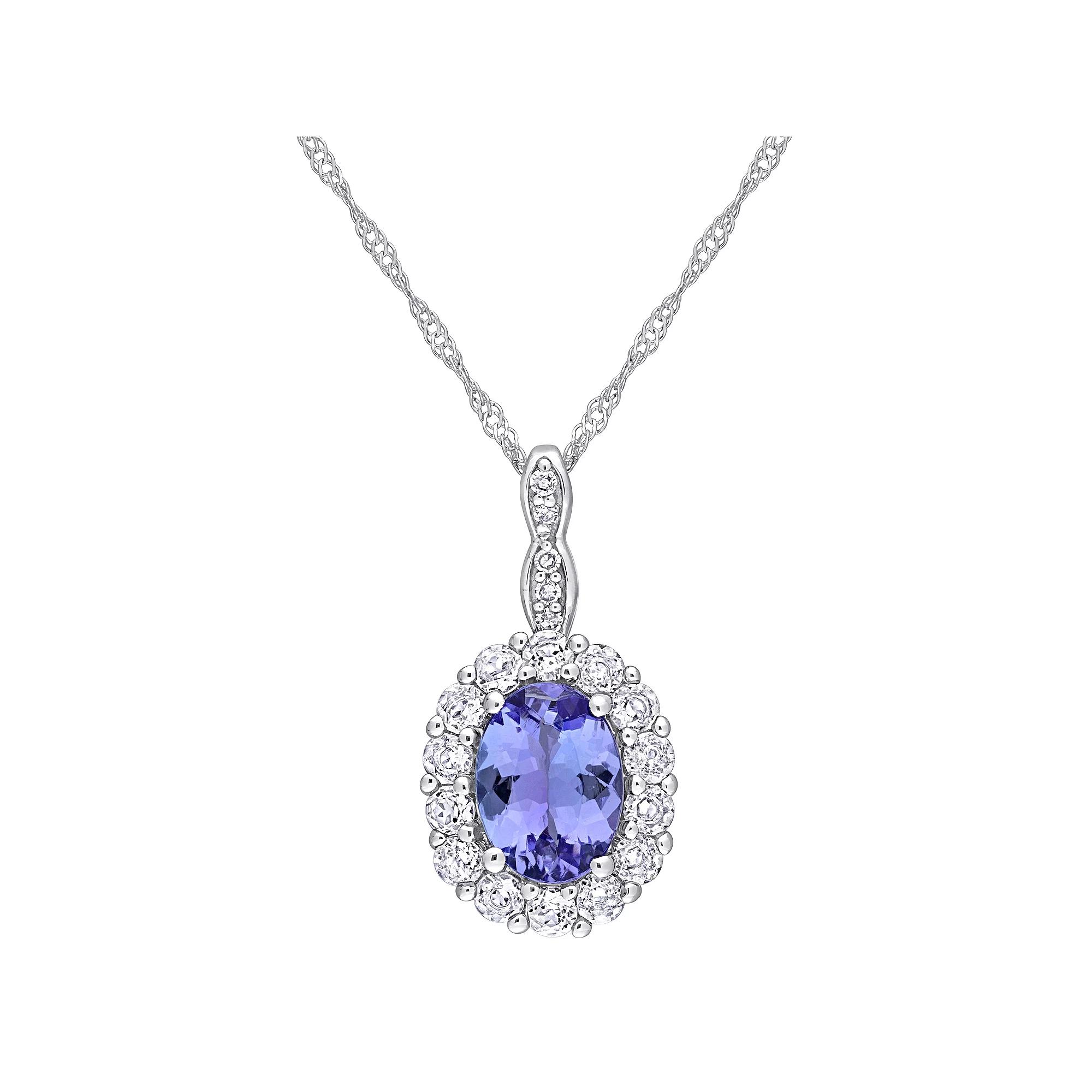 Stella Grace 14k White Gold Tanzanite White Topaz & Diamond Accent Halo Pendant Necklace, Women's, Size: 17" Product Image