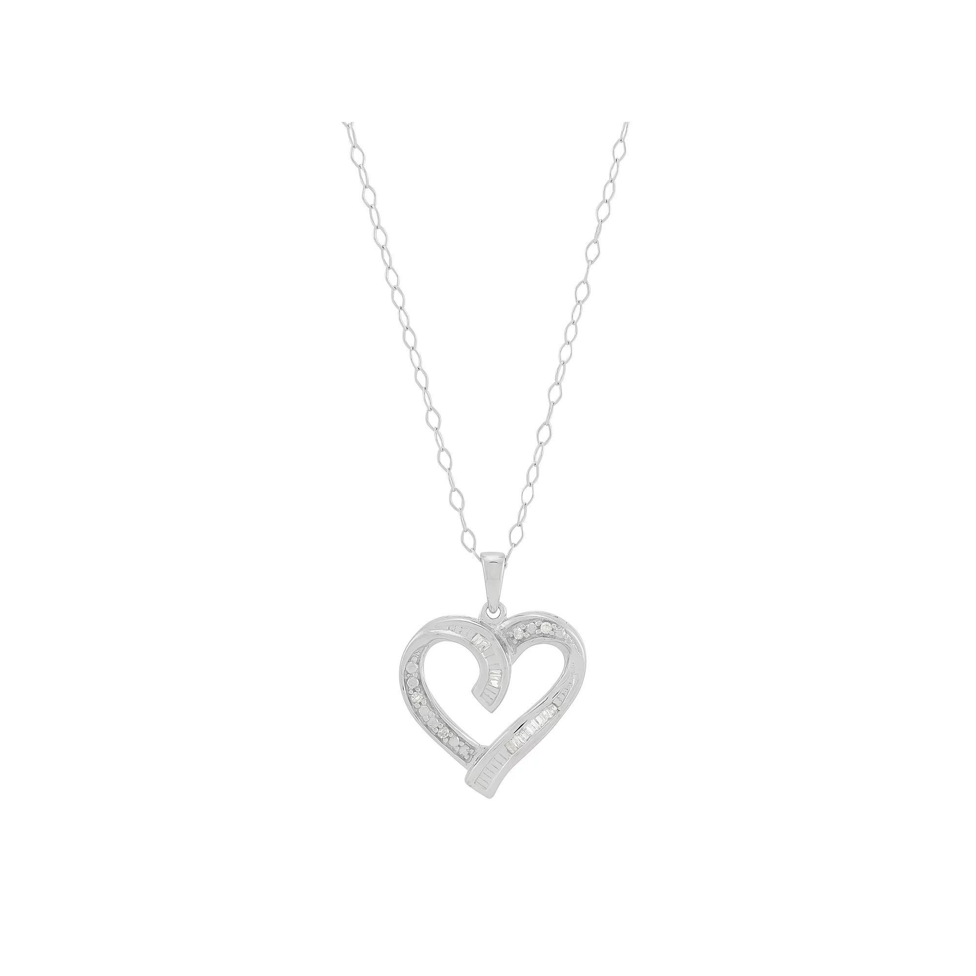Sterling Silver 1/10 Carat T.W. Diamond Heart Cable Chain Pendant Necklace, Womens Product Image