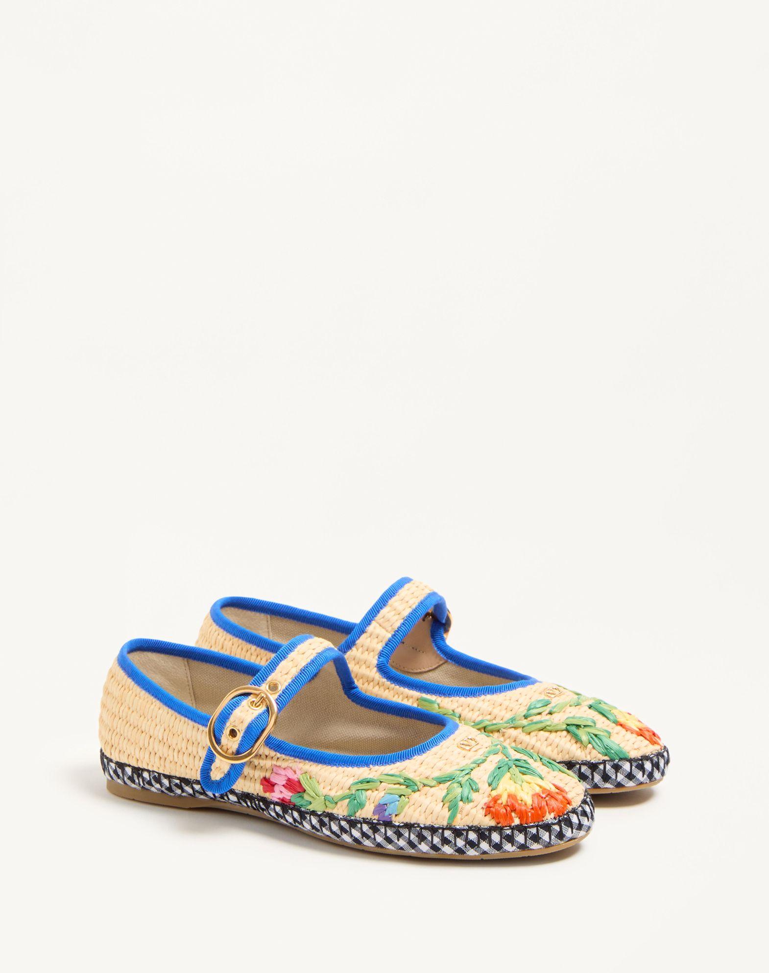 Mary-Jane Endouce Ballerina In Raffia With Floral Embroidery Product Image