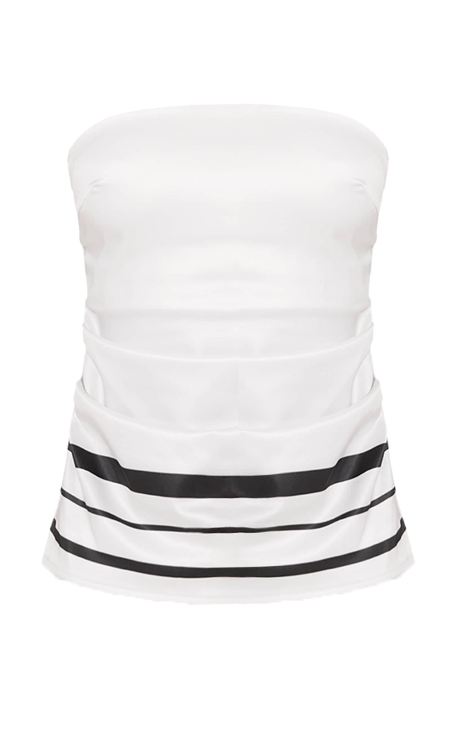 White Satin Striped Ruched Bandeau Top Product Image