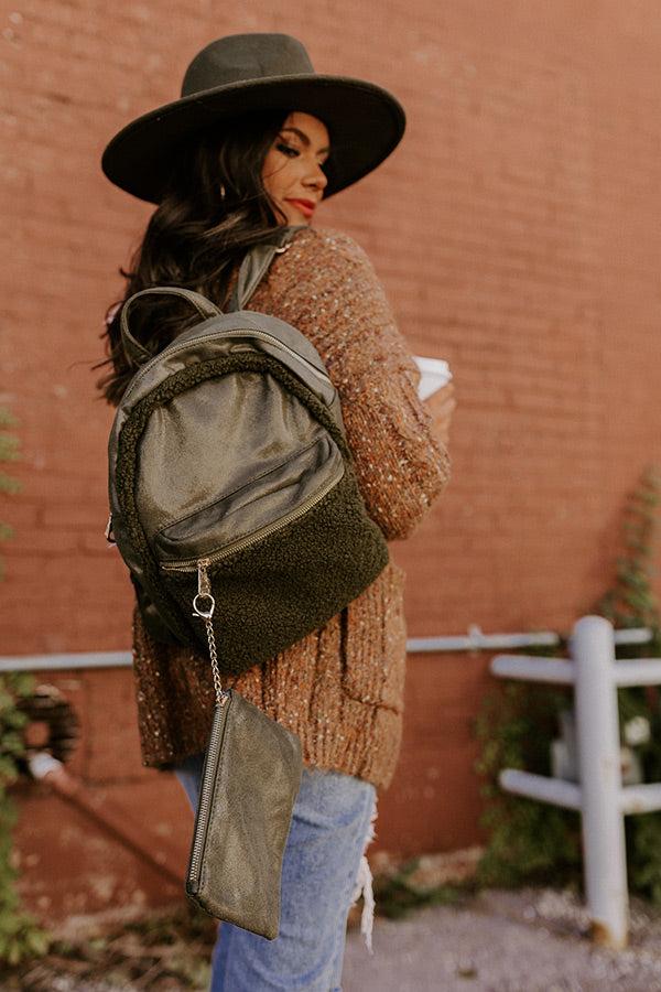 Autumn Color Sherpa Backpack In Olive Product Image