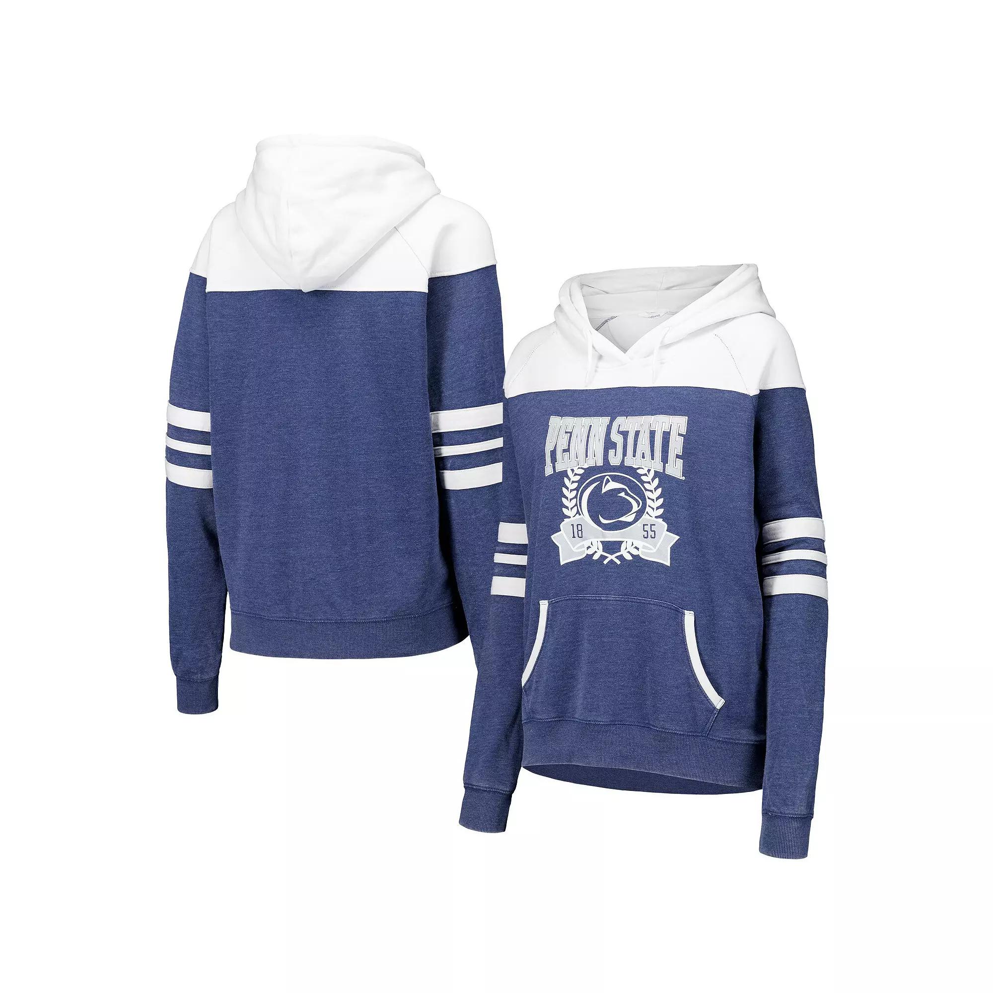Women's Navy Penn State Nittany Lions Blitz Striped Blocked Raglan Pullover Hoodie, Size: Large, Blue Product Image