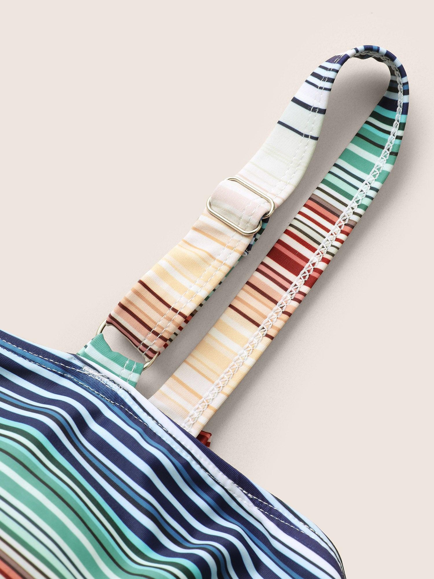 Color Striped Crossover Gathered One Piece Swimsuit Female Product Image