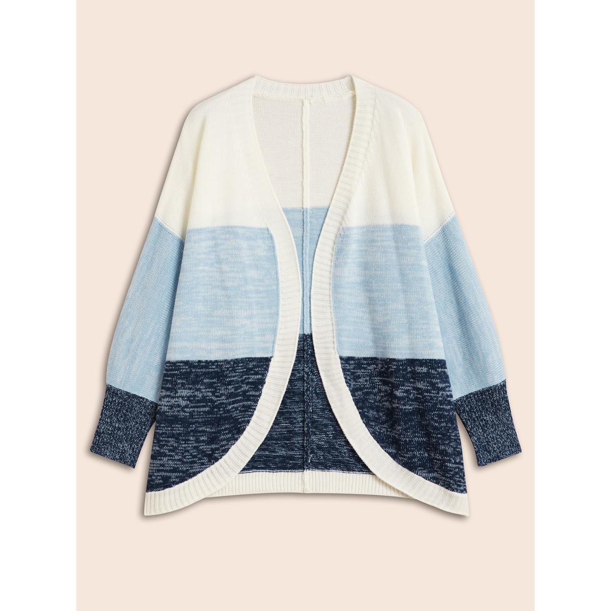 Plus Size Colorblock Contrast Curved Hem Cardigan Indigo Women Casual Loose Long Sleeve Everyday Cardigans BloomChic 22-24/3X Product Image