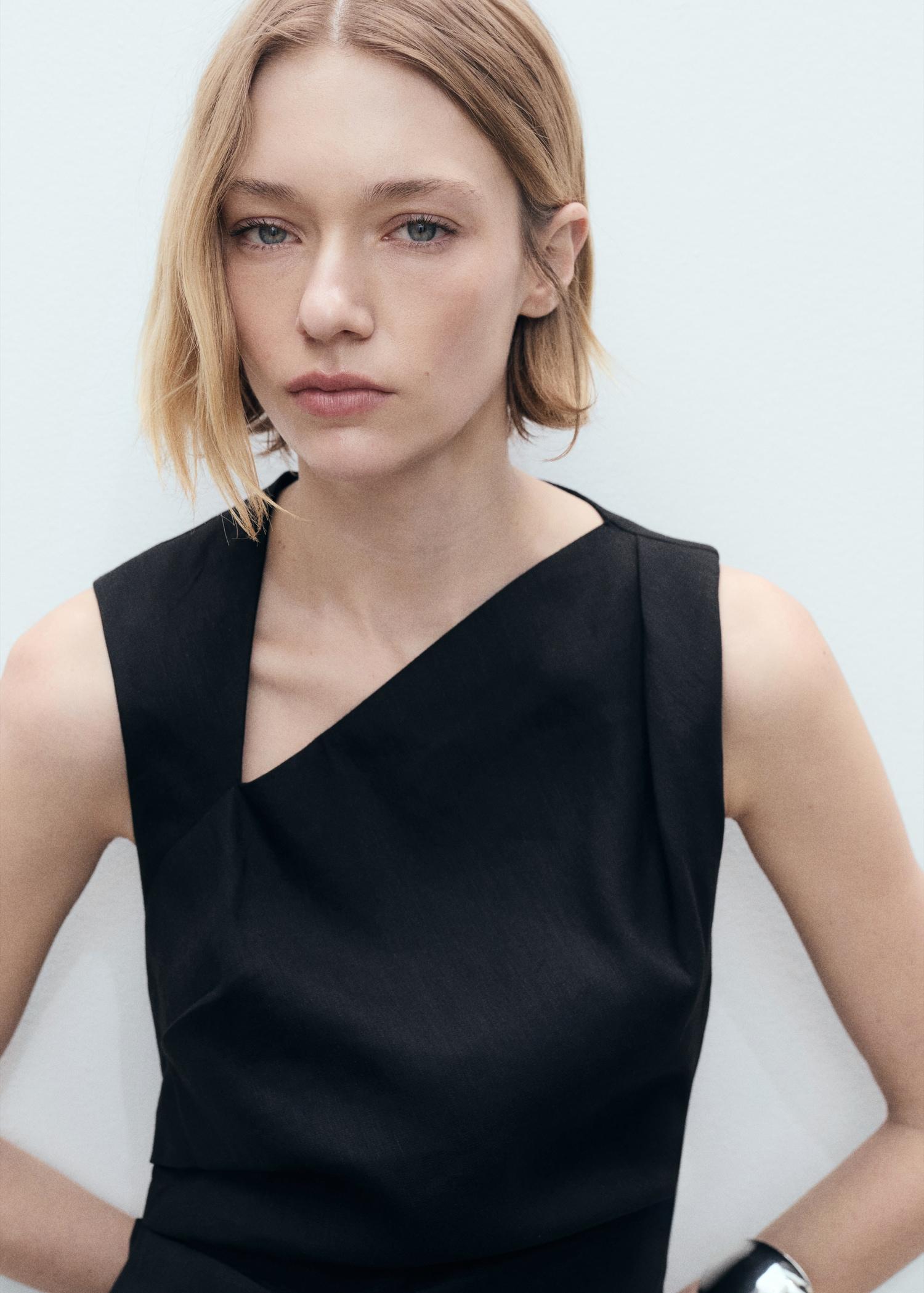 Asymmetrical linen dress - Women | MANGO USA Product Image