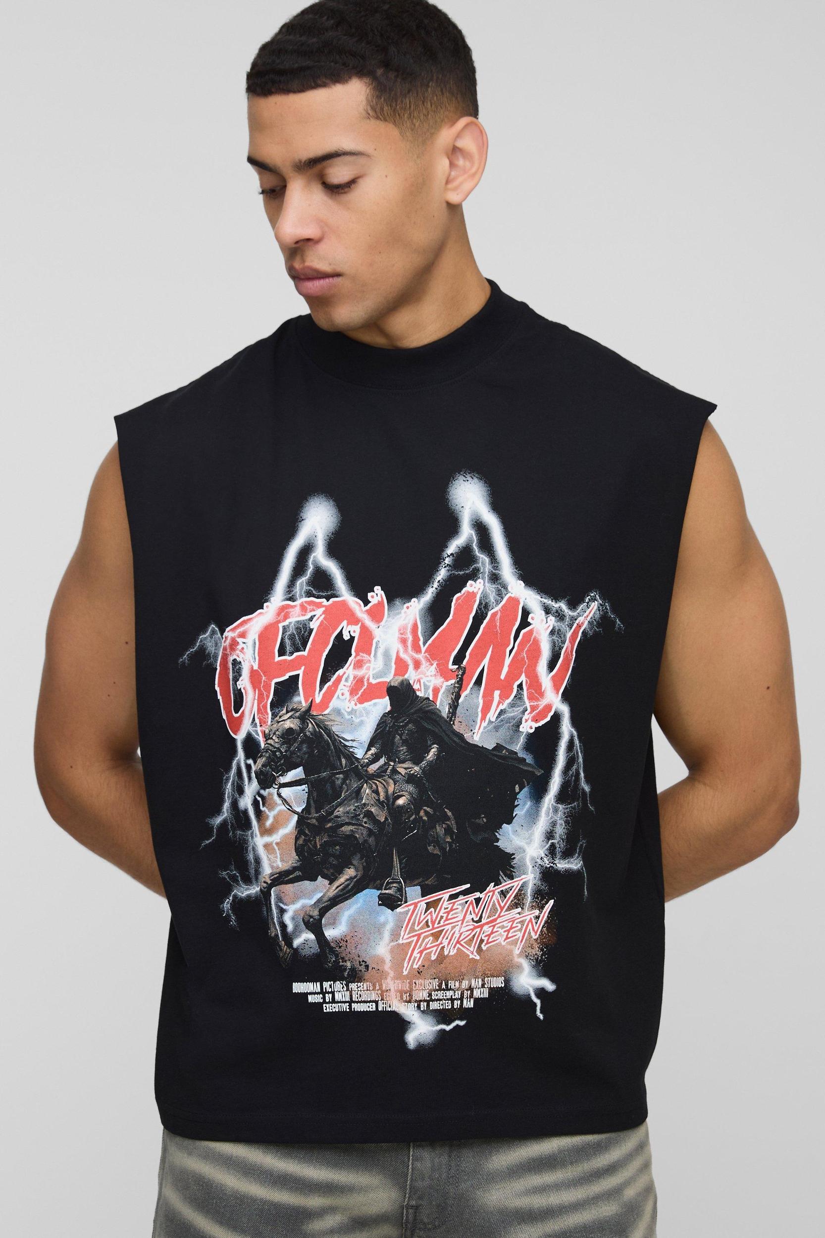 Oversized Boxy Extended Neck Official Graphic Tank | boohooMAN USA Product Image