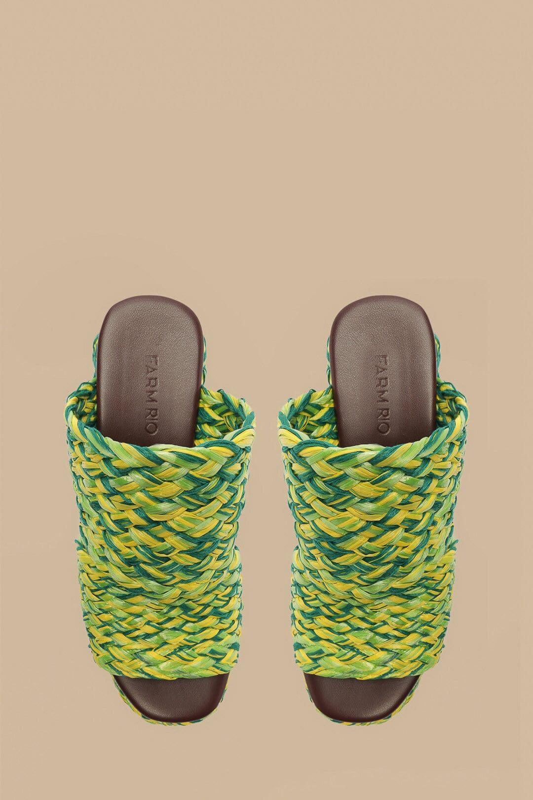 Green And Yellow Braided Raffia Platform Sandal Product Image