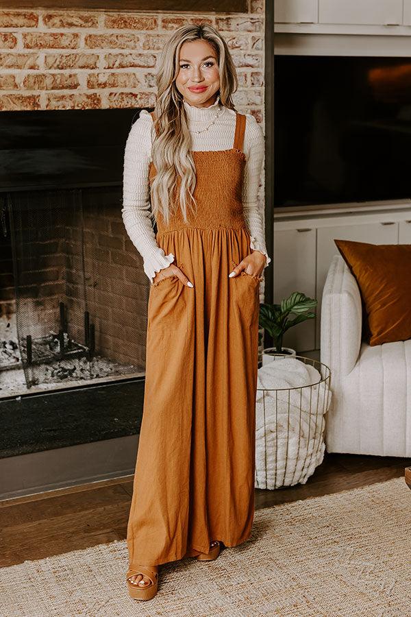 Gather The Courage Smocked Jumpsuit In Chocolate Product Image