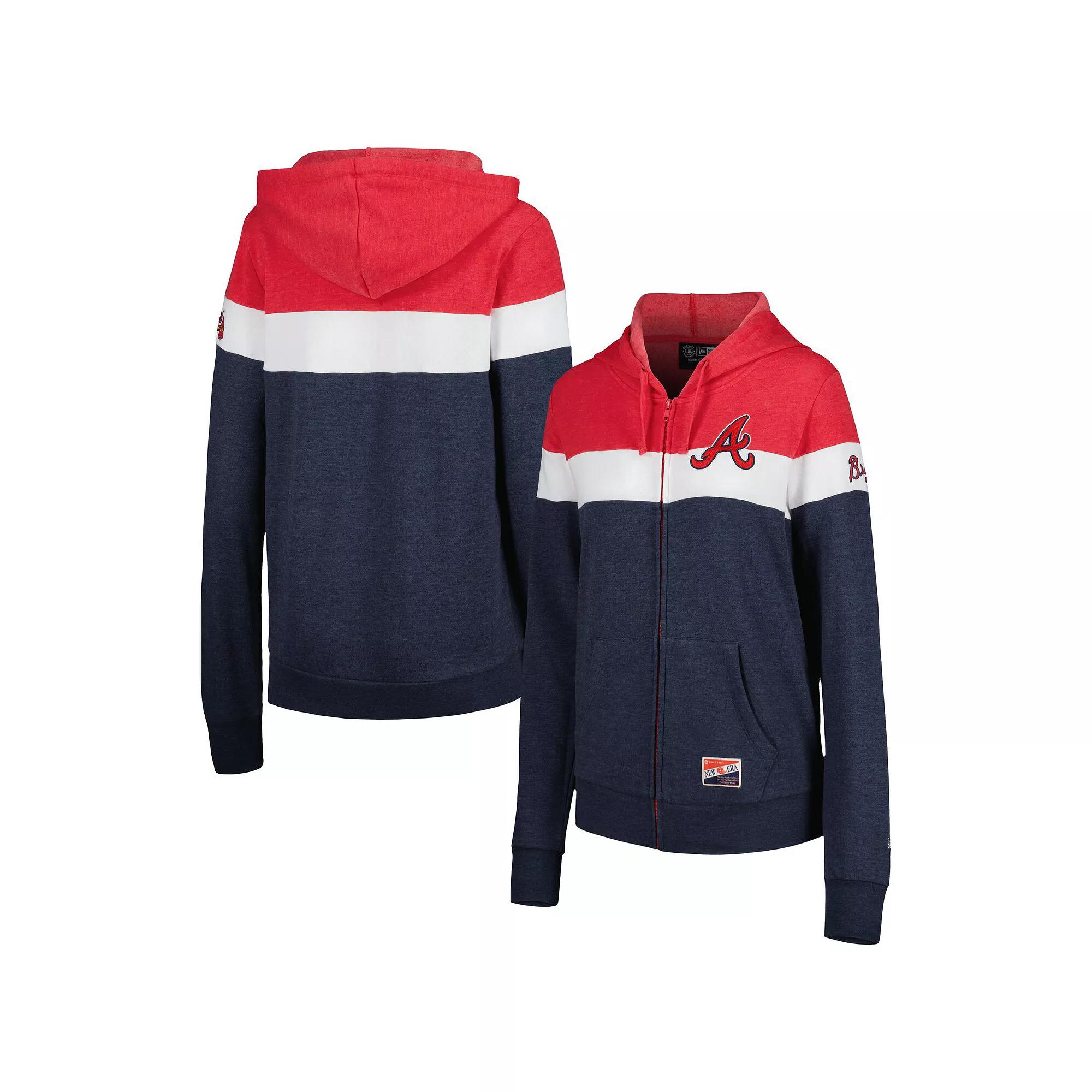 Women's New Era Heather Navy Atlanta Braves Colorblock Full-Zip Hoodie Jacket,  Product Image