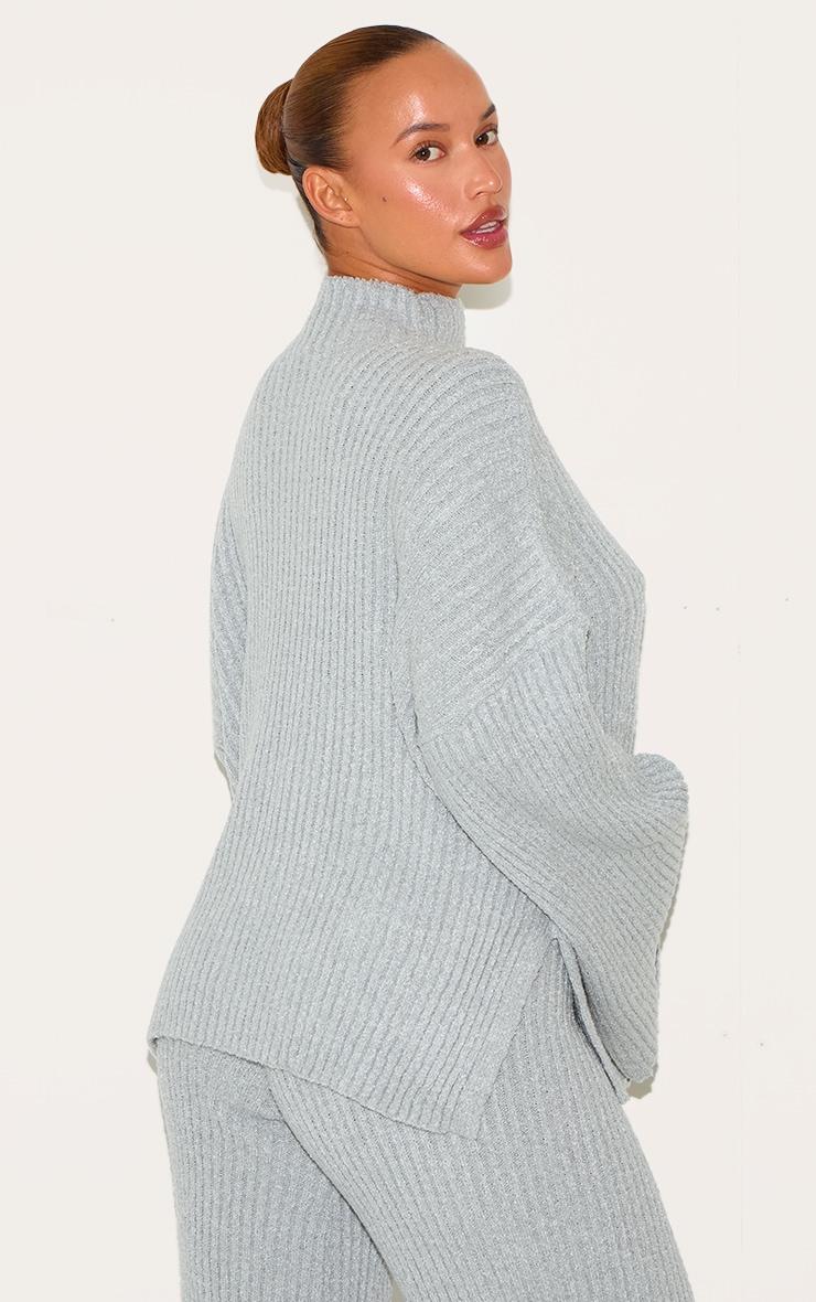 Plus Ash Grey Rib Boucle Knit Oversized Sweater Product Image