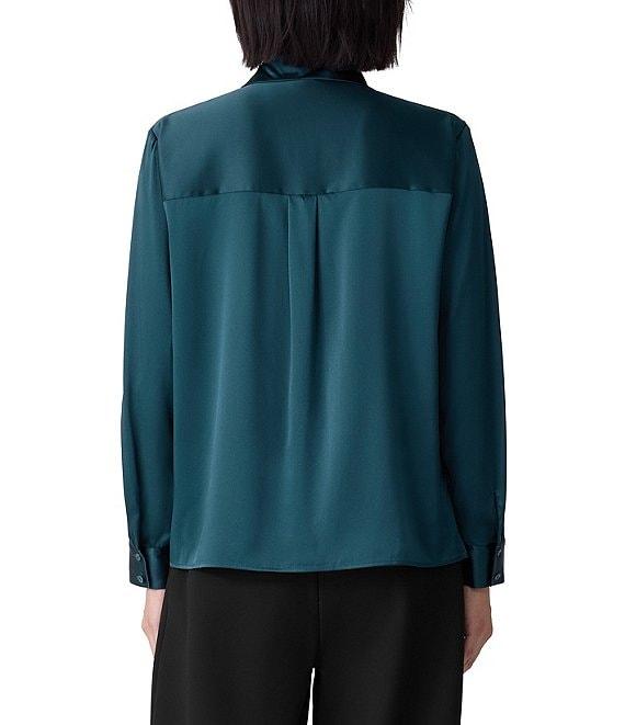 Eileen Fisher Satin Classic Collar Long Sleeve Button Front Shirt Product Image