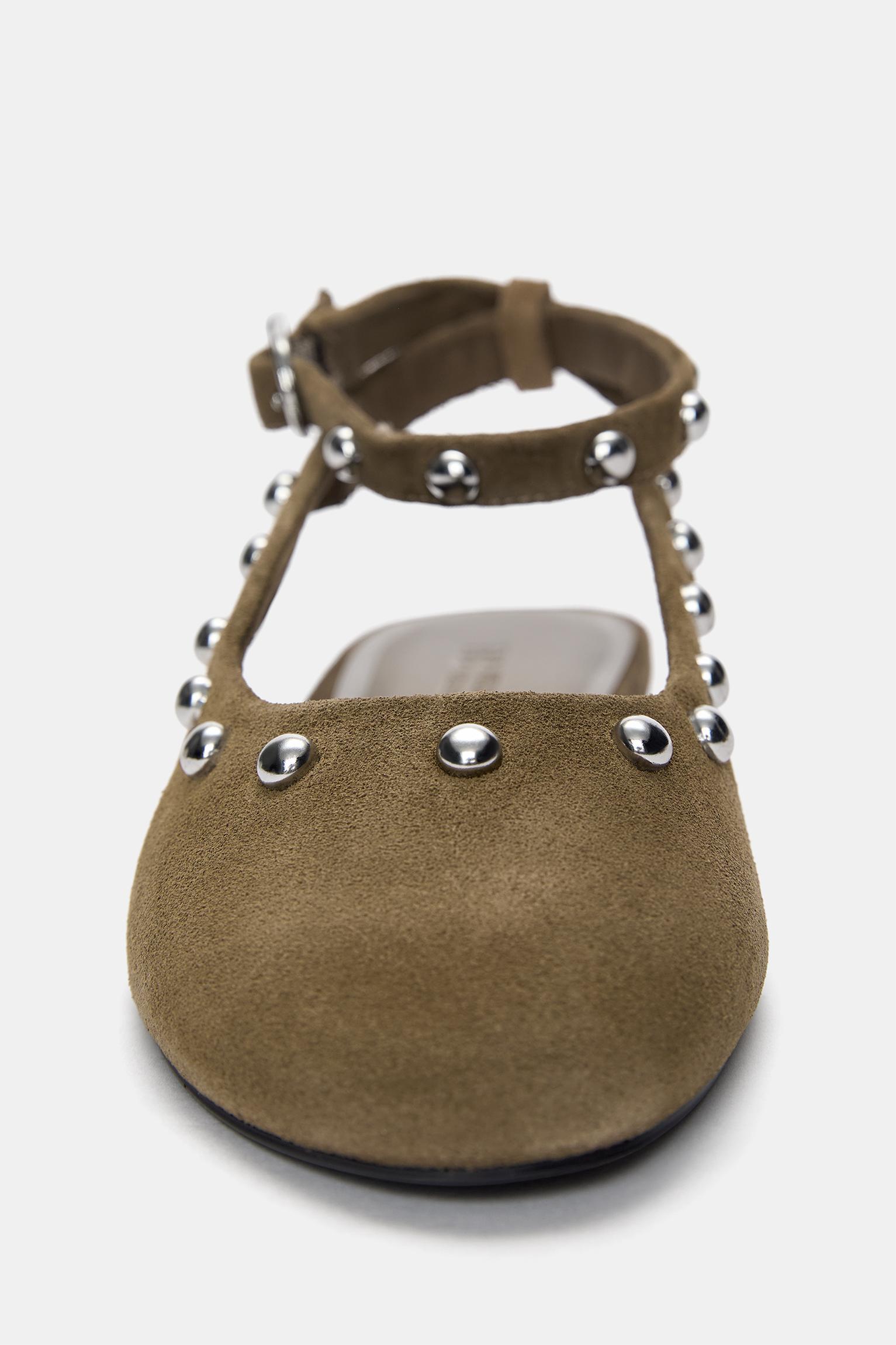 Studded leather ballerinas with ankle strap Product Image