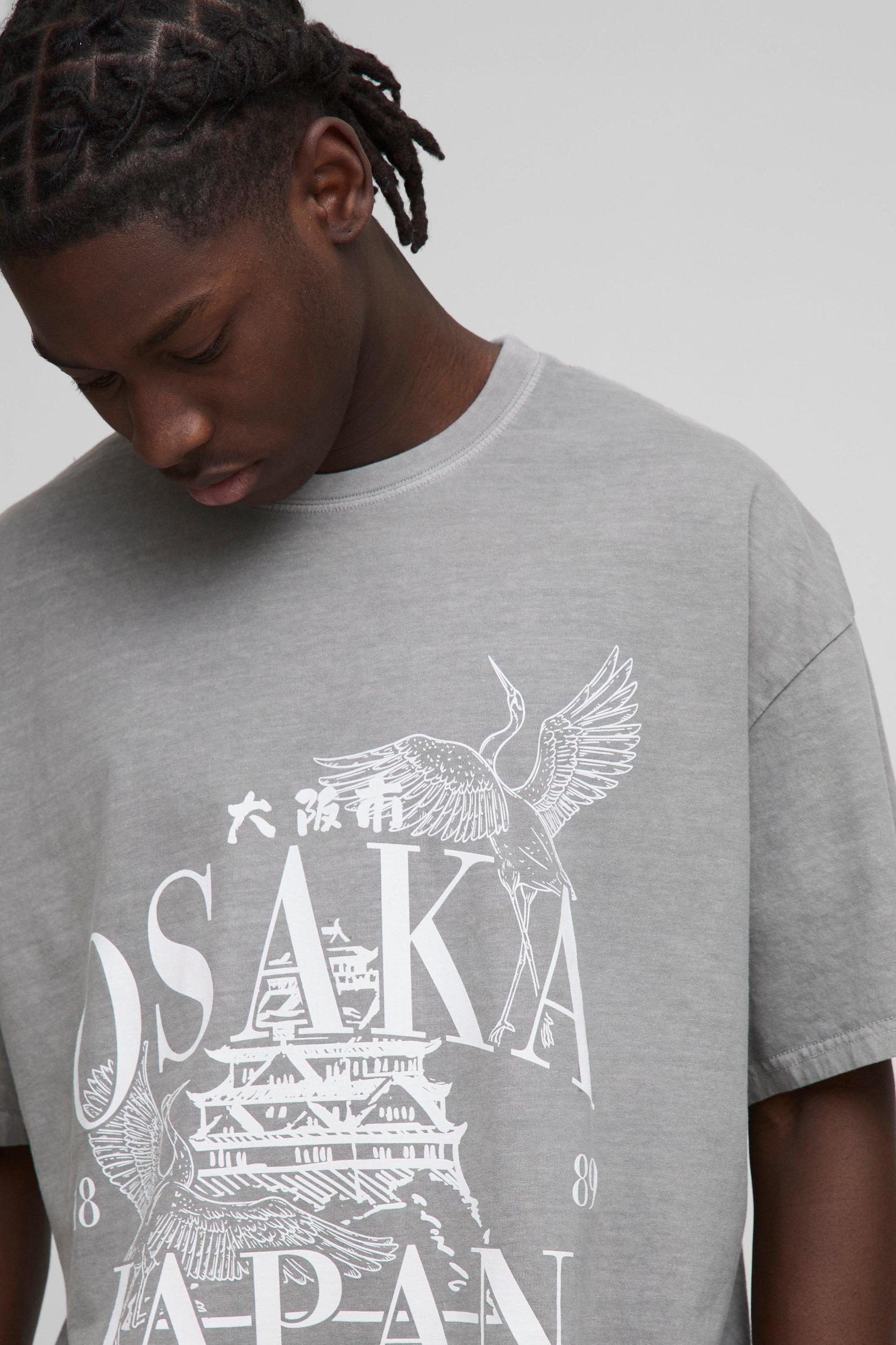 Oversized Osaka Japan Washed T-Shirt | boohooMAN USA Product Image