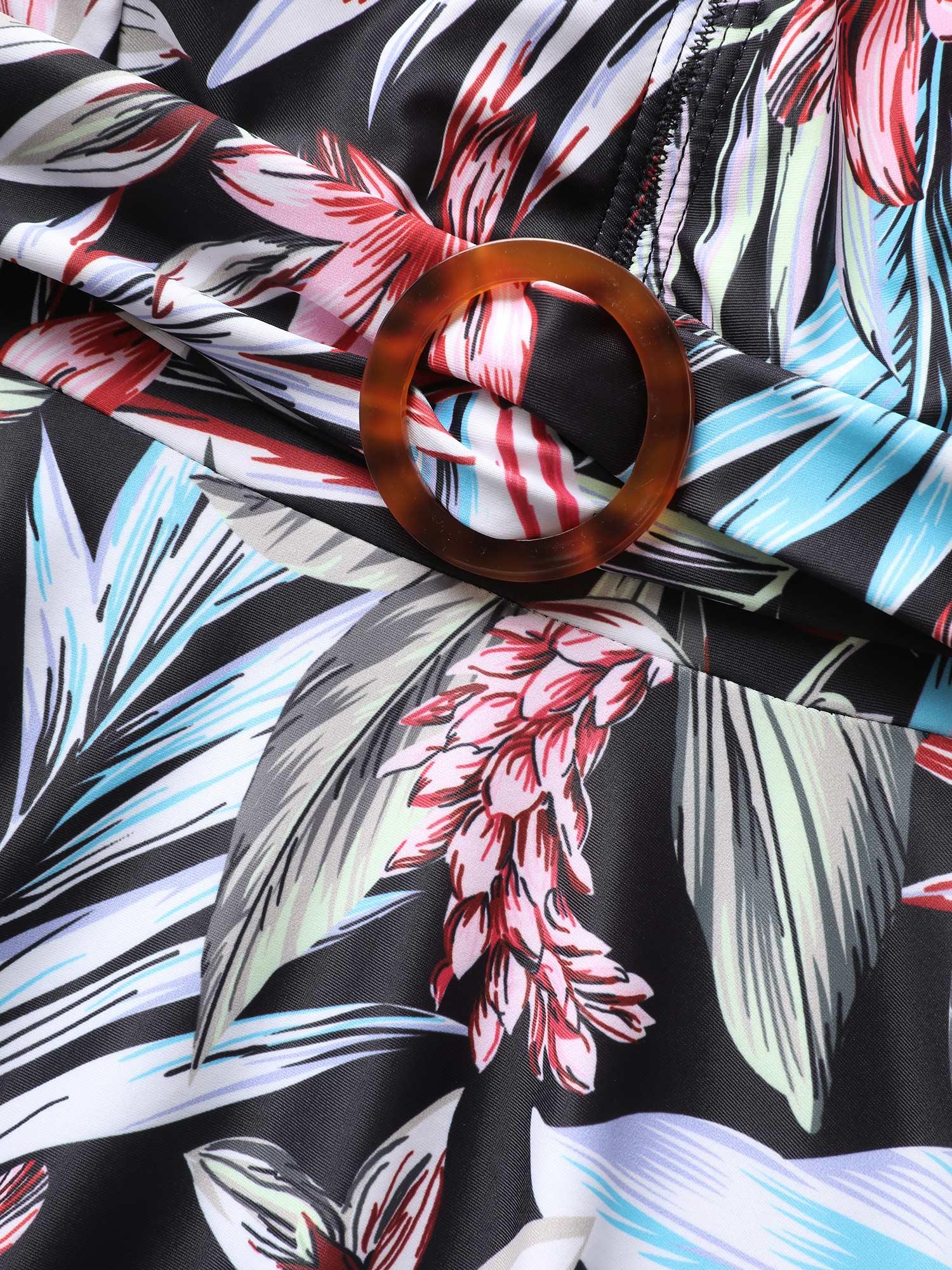 Tropical Print Buckle Detail Swim Dress Female Product Image