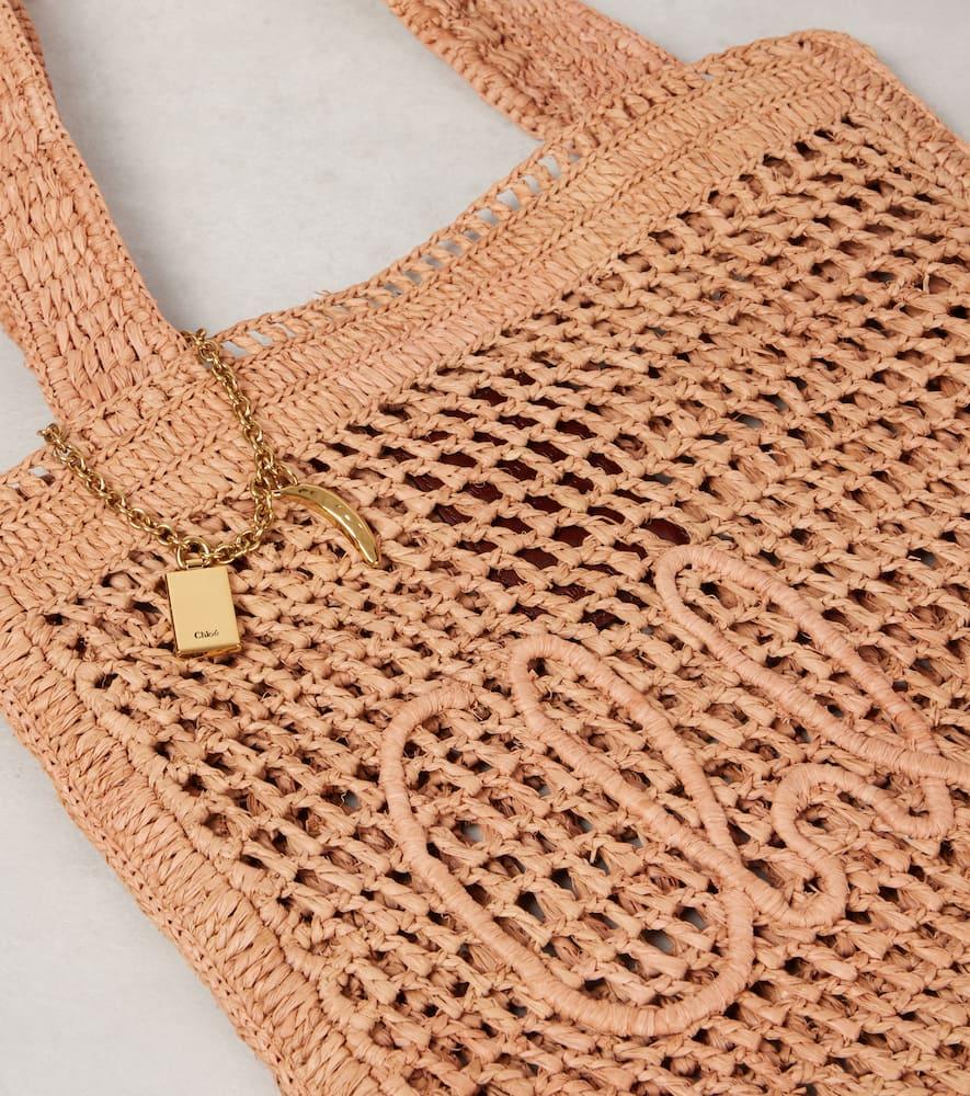 CHLOÉ Summer Banana Embellished Crocheted Embroidered Faux Raffia Tote In Beige Product Image