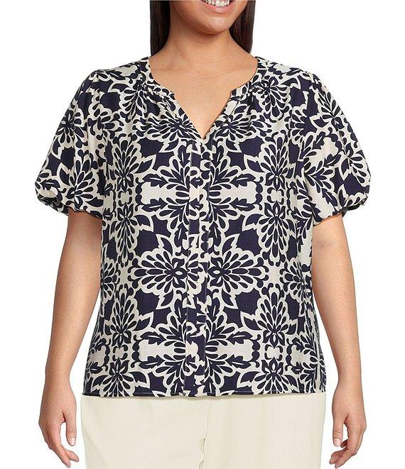Skies Are Blue Plus Size Bubble Short Sleeve Blouse Product Image
