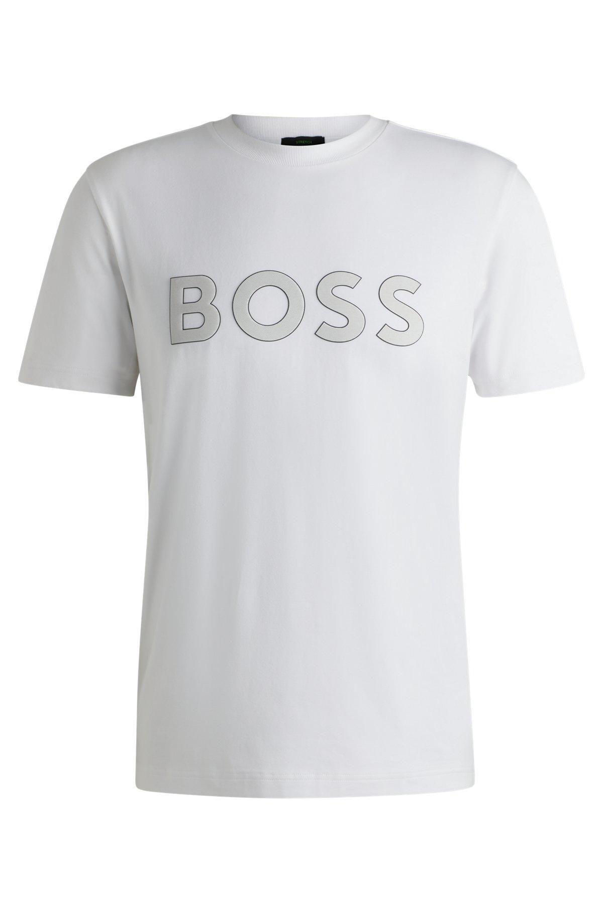 Stretch-cotton T-shirt with large logo Product Image
