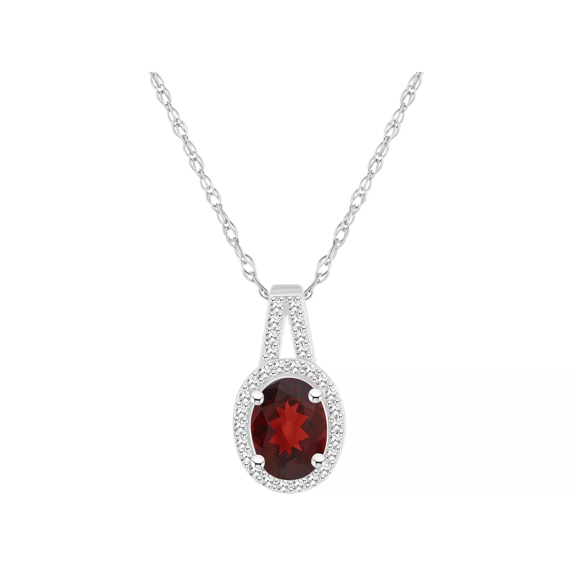 Celebration Gems Sterling Silver Gemstone & 1/7 Carat T.W. Diamond Halo Pendant Necklace, Women's,  Product Image