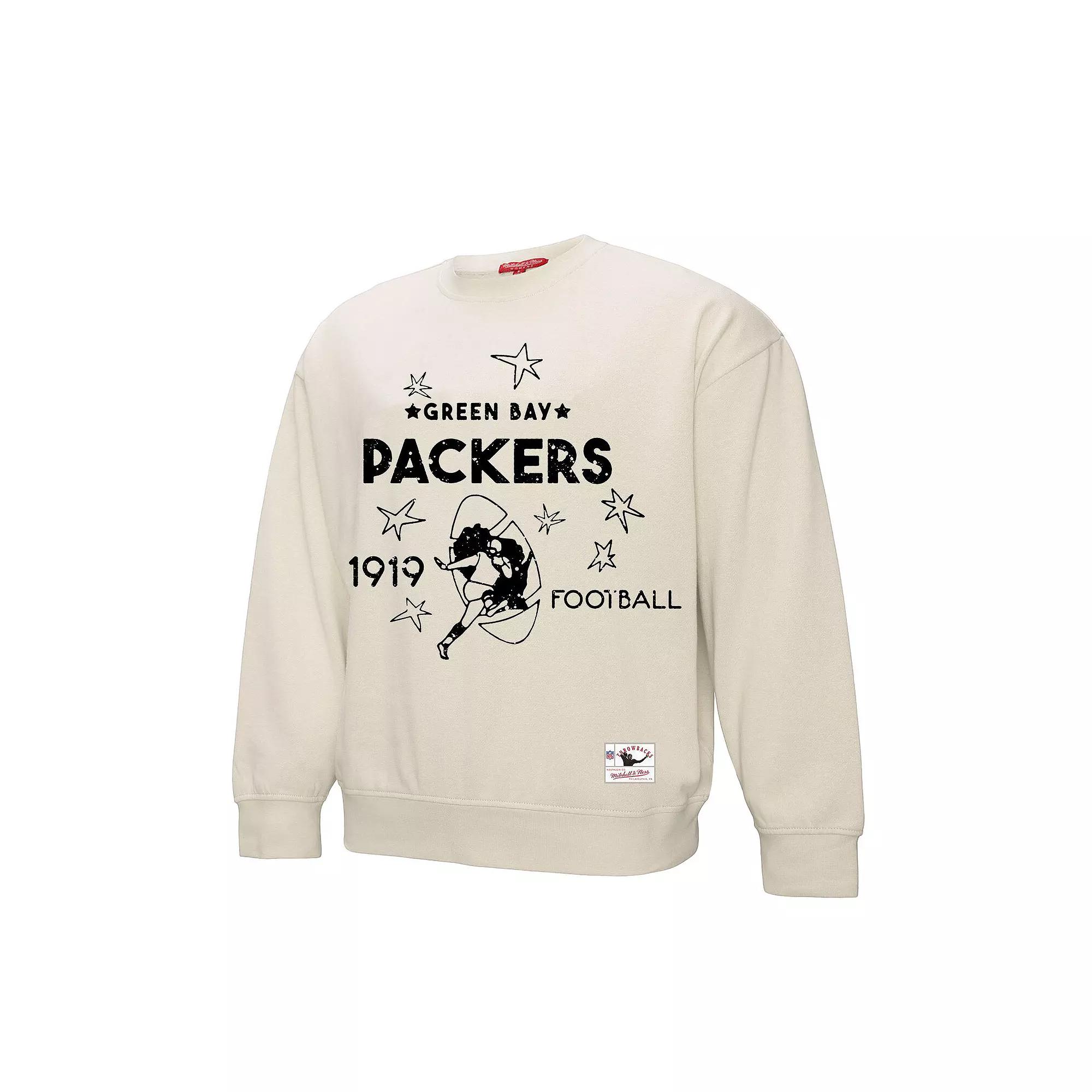 Womens Mitchell & Ness Cream Green Bay Packers Shooting Stars Pullover Sweatshirt Product Image