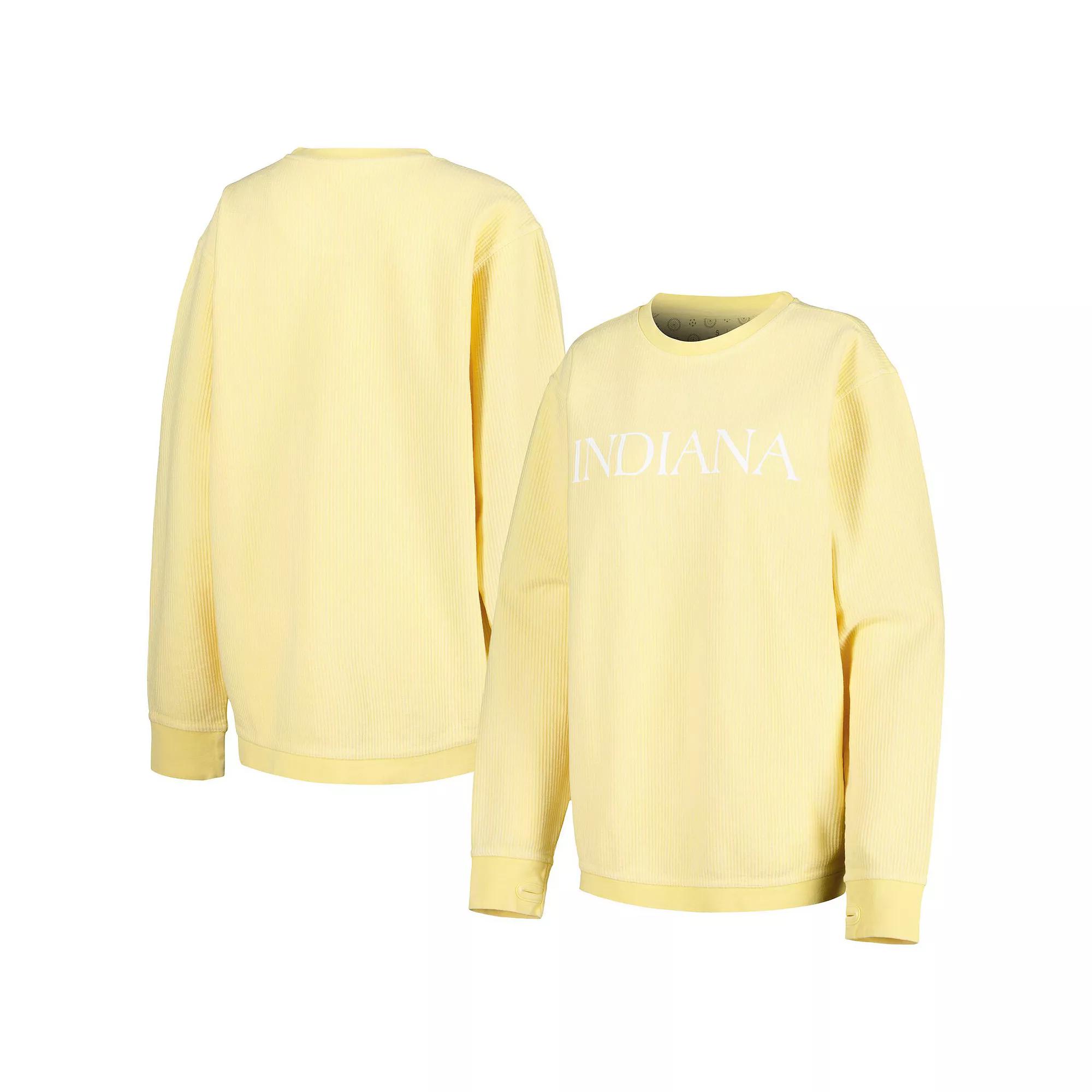 Women's Pressbox Yellow Indiana Hoosiers Comfy Cord Bar Print Pullover Sweatshirt, Size: Small Product Image