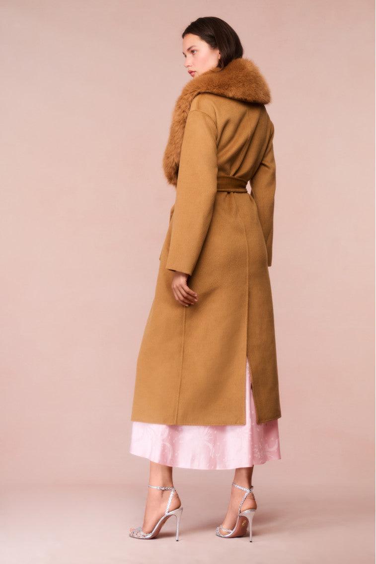 Mahika Wool-Cashmere Faux Fur Collar Coat - OATMEAL Product Image