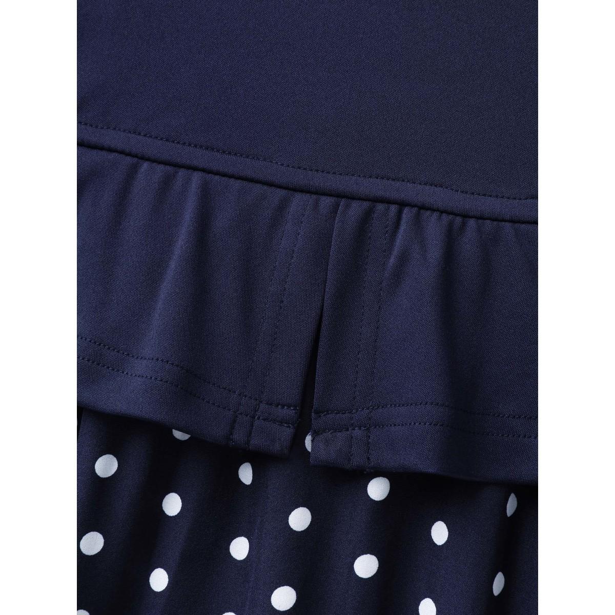Plus Size Polka Dots Stretchy Waist Contrast Midi Dress Indigo Women Asymmetrical Neck Sleeveless Curvy BloomChic 14-16/1X Product Image