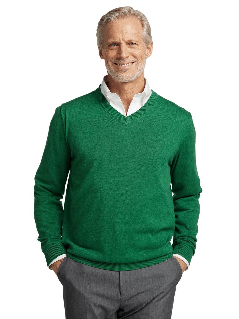 Supima Cotton V-neck Sweater - Green Product Image