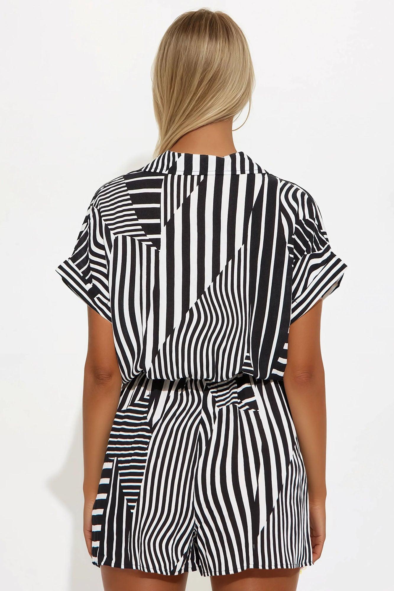 Playa Tulum Romper - Black/White Product Image