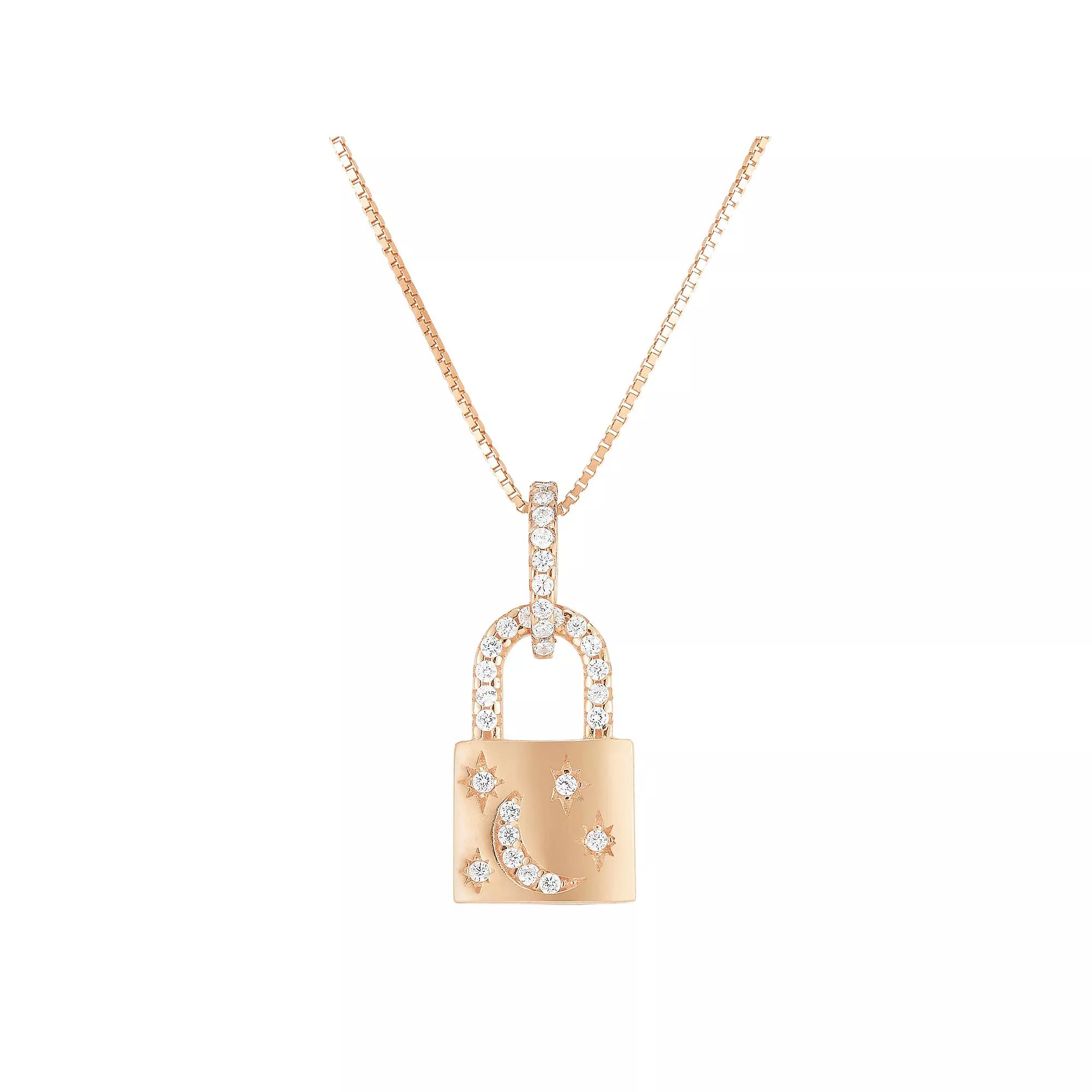 Sunkissed Sterling Cubic Zirconia Celestial Lock Necklace, Women's, Size: 16", Rose Gold Tone Product Image